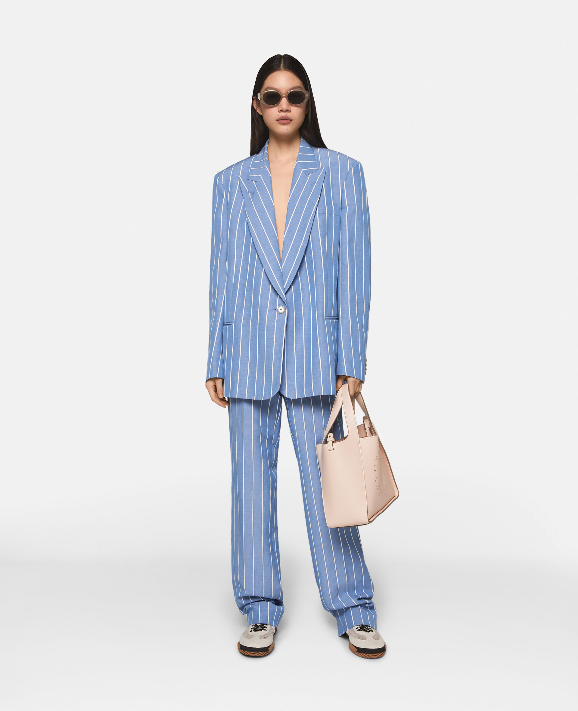 Striped Single-Breasted Blazer-Blue-large image number 1