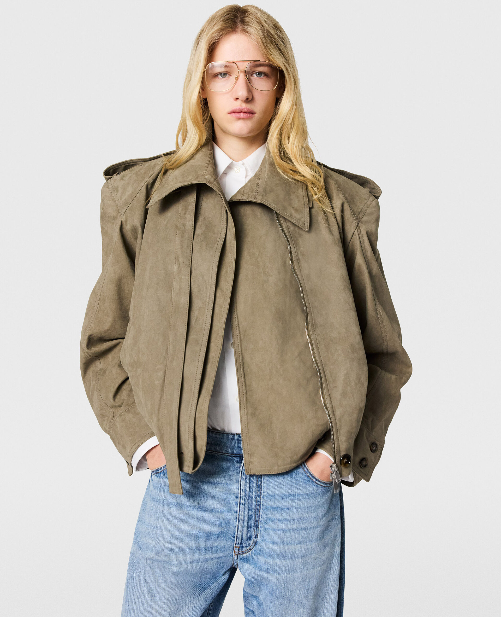 Suede-Effect Double-Layer Jacket-Brown-large image number 6