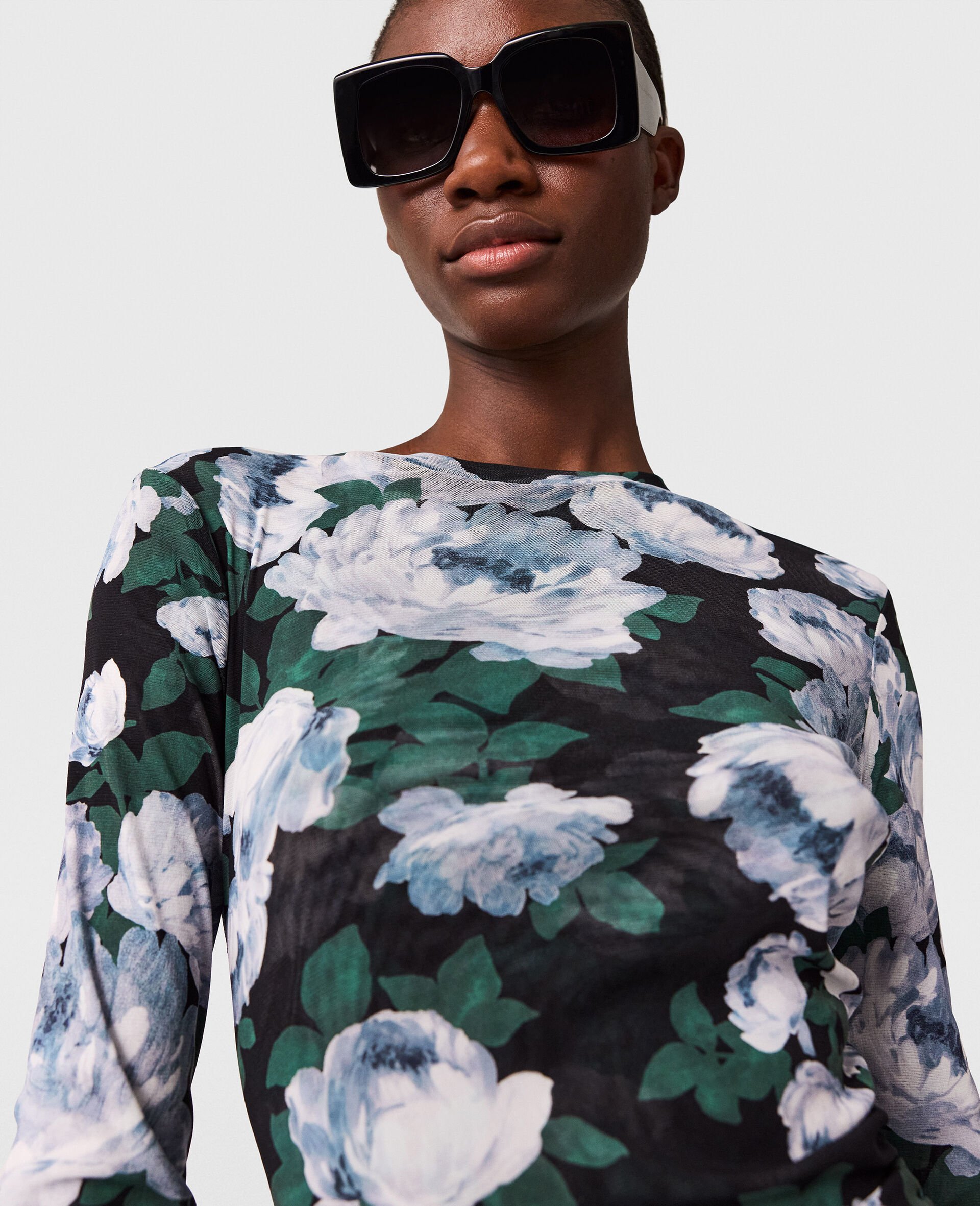 Floral Long-Sleeve Mesh Midi Dress-Blue-large image number 2