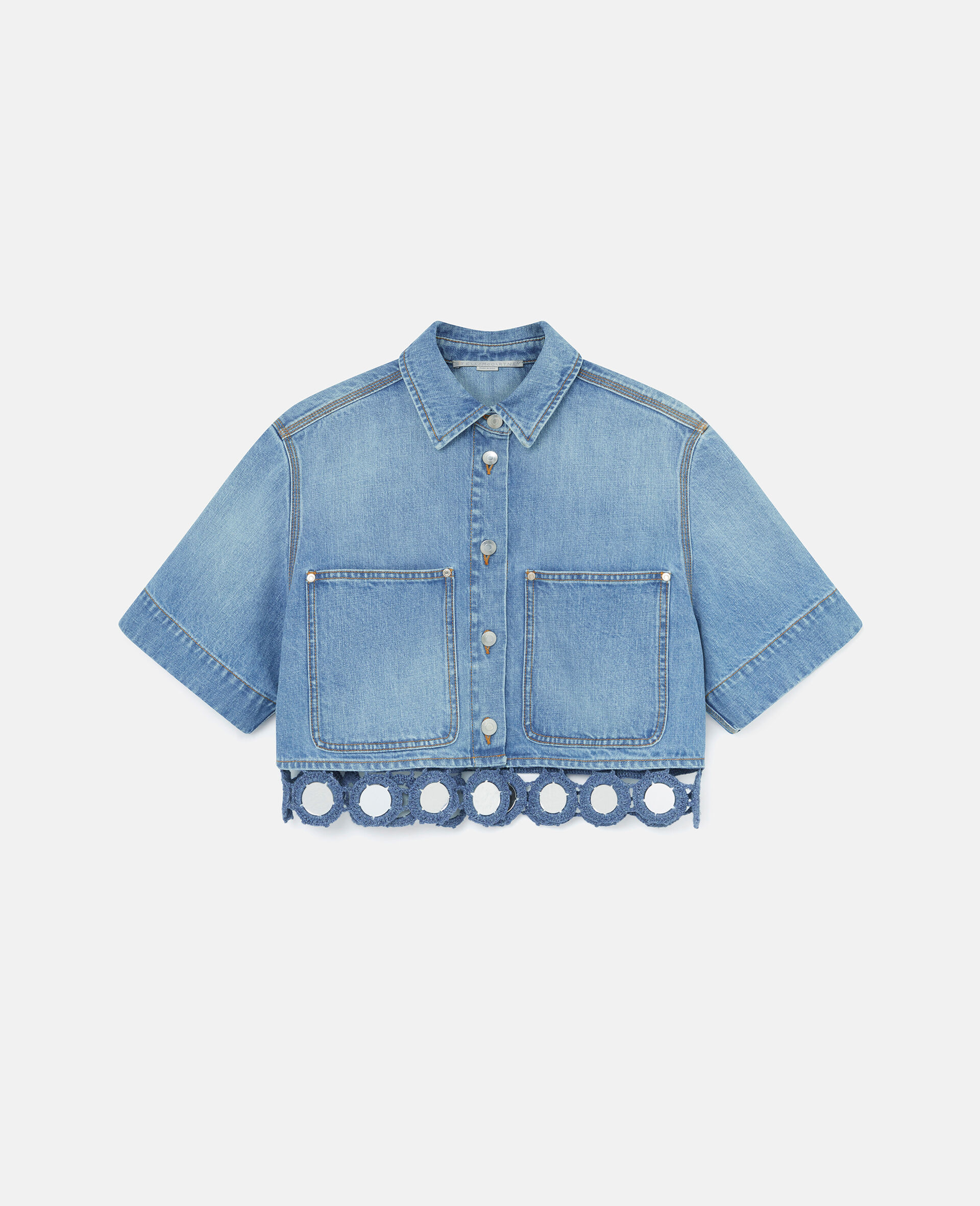 Mirror Crochet Boxy Shirt-Blue-large image number 0