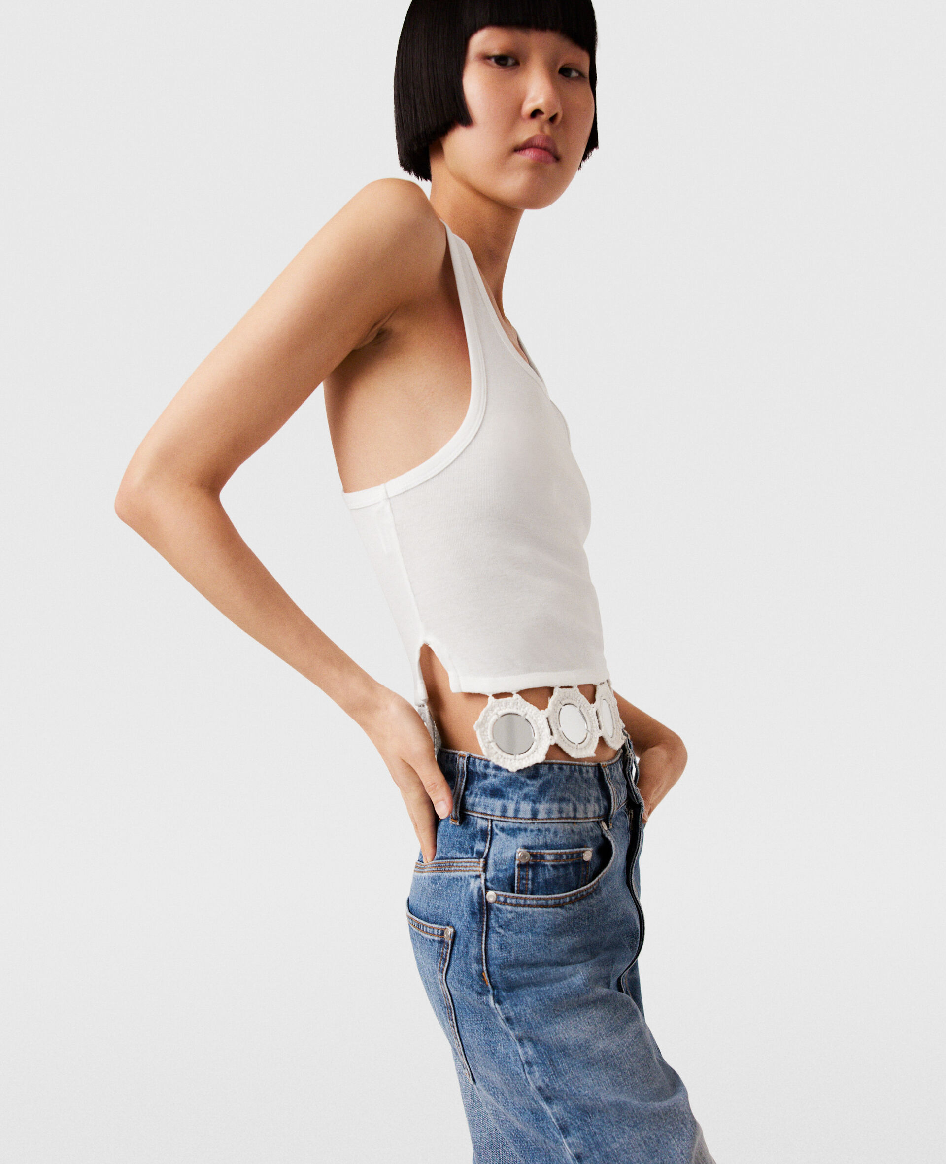 Mirror Crochet Tank Top-White-large image number 2