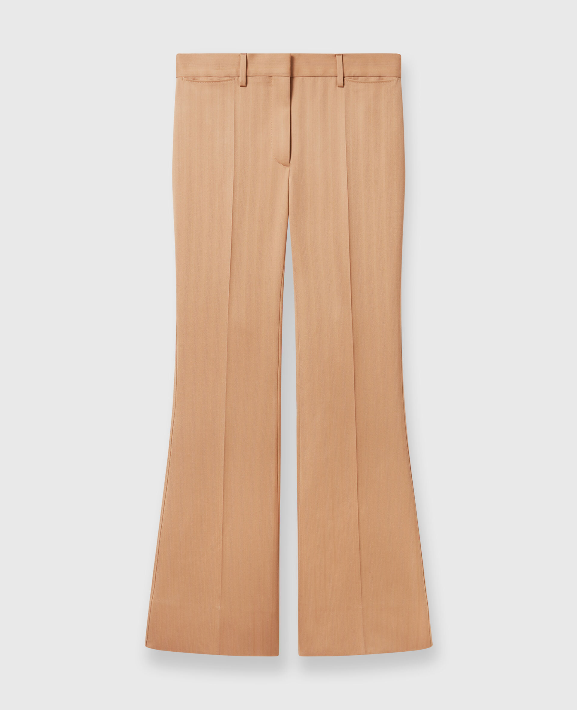Pantalon evase raye a taille basse-Marron-large image number 0