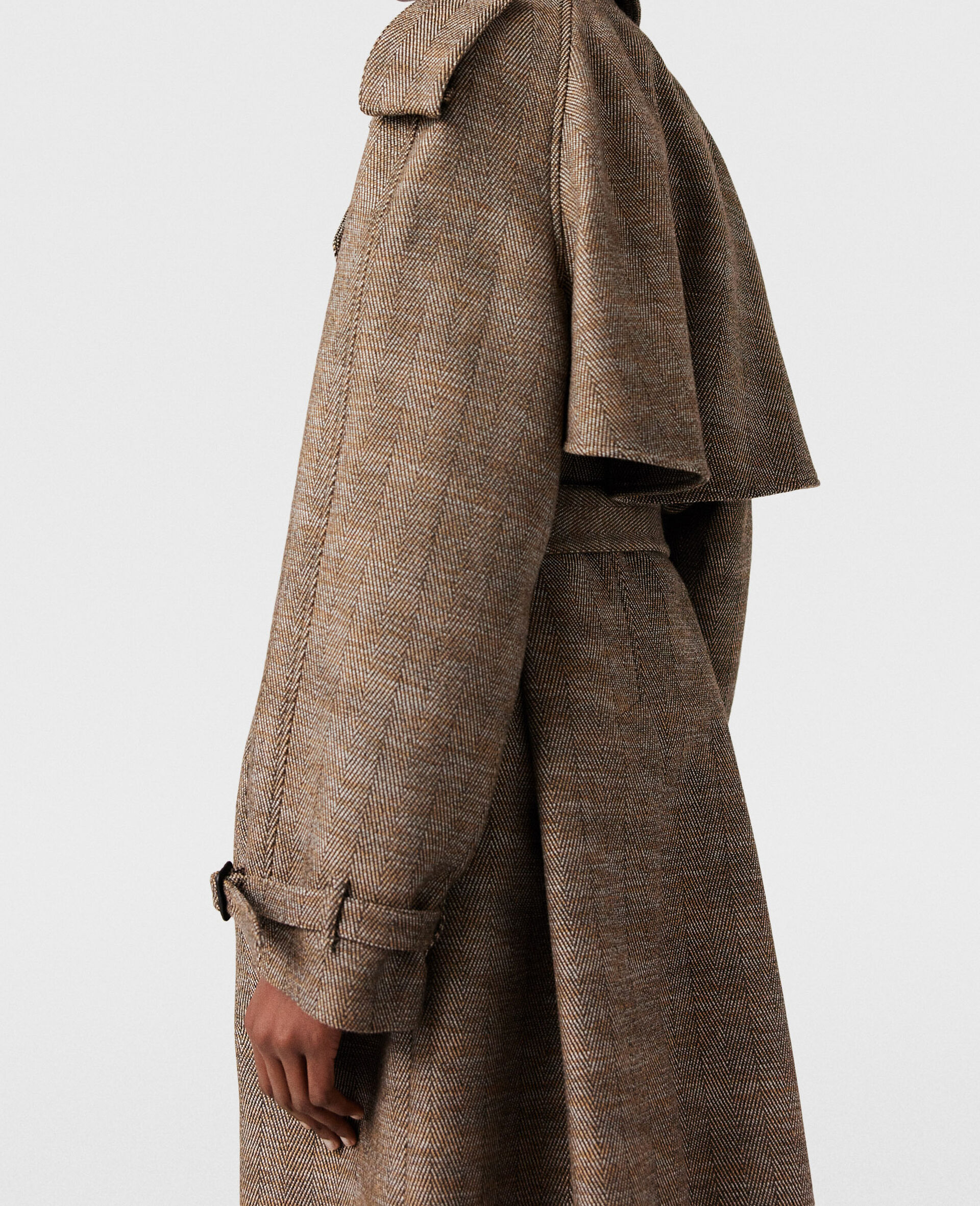 Belted Herringbone Trench Coat-Brown-large image number 2