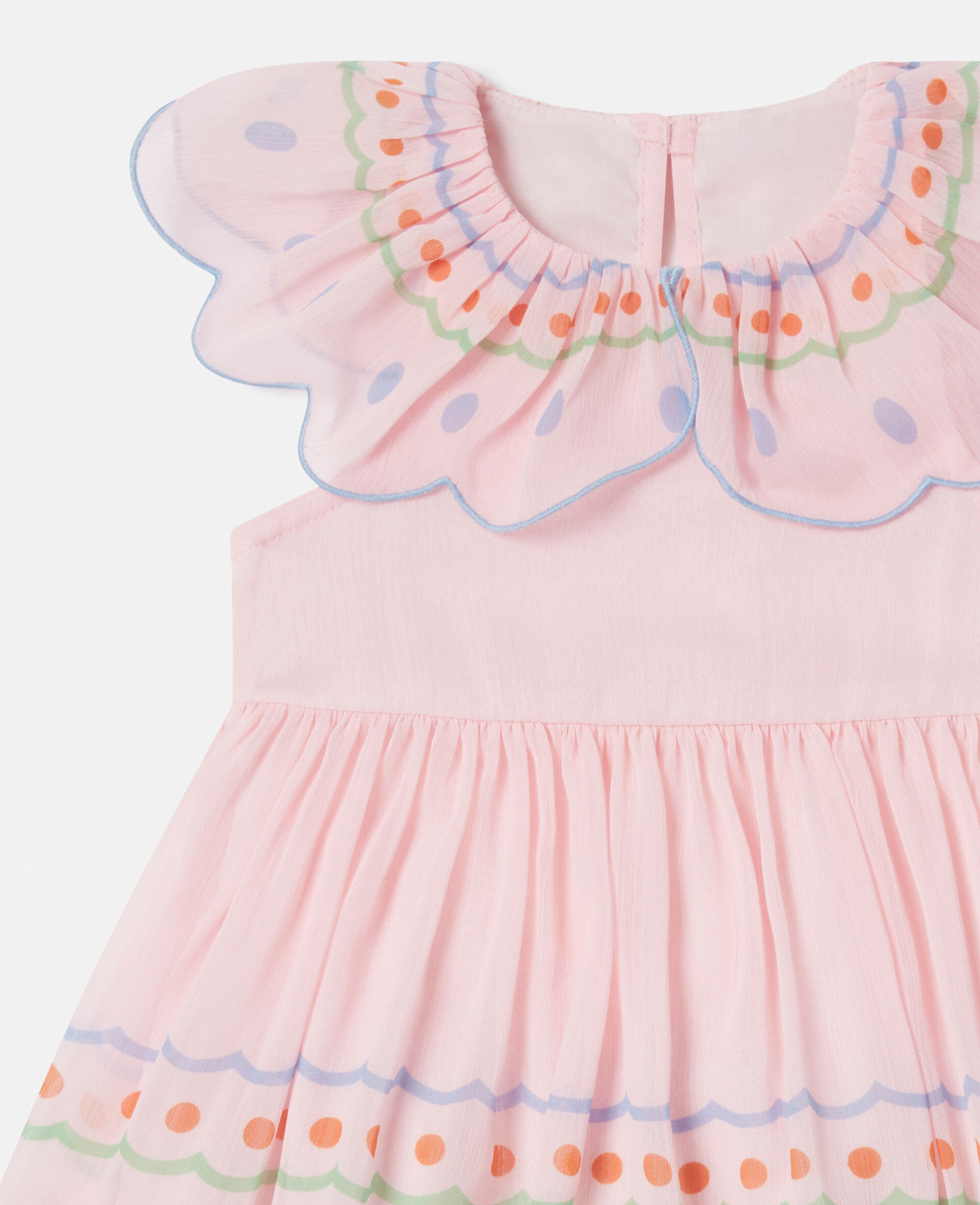 蝴蝶图案褶裥盖肩袖连衣裙-粉色-large image number 1