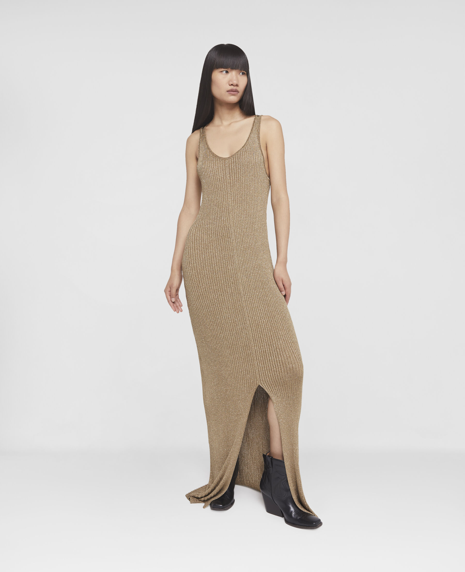 Robe longue en maille scintillante-Jaune-large image number 1
