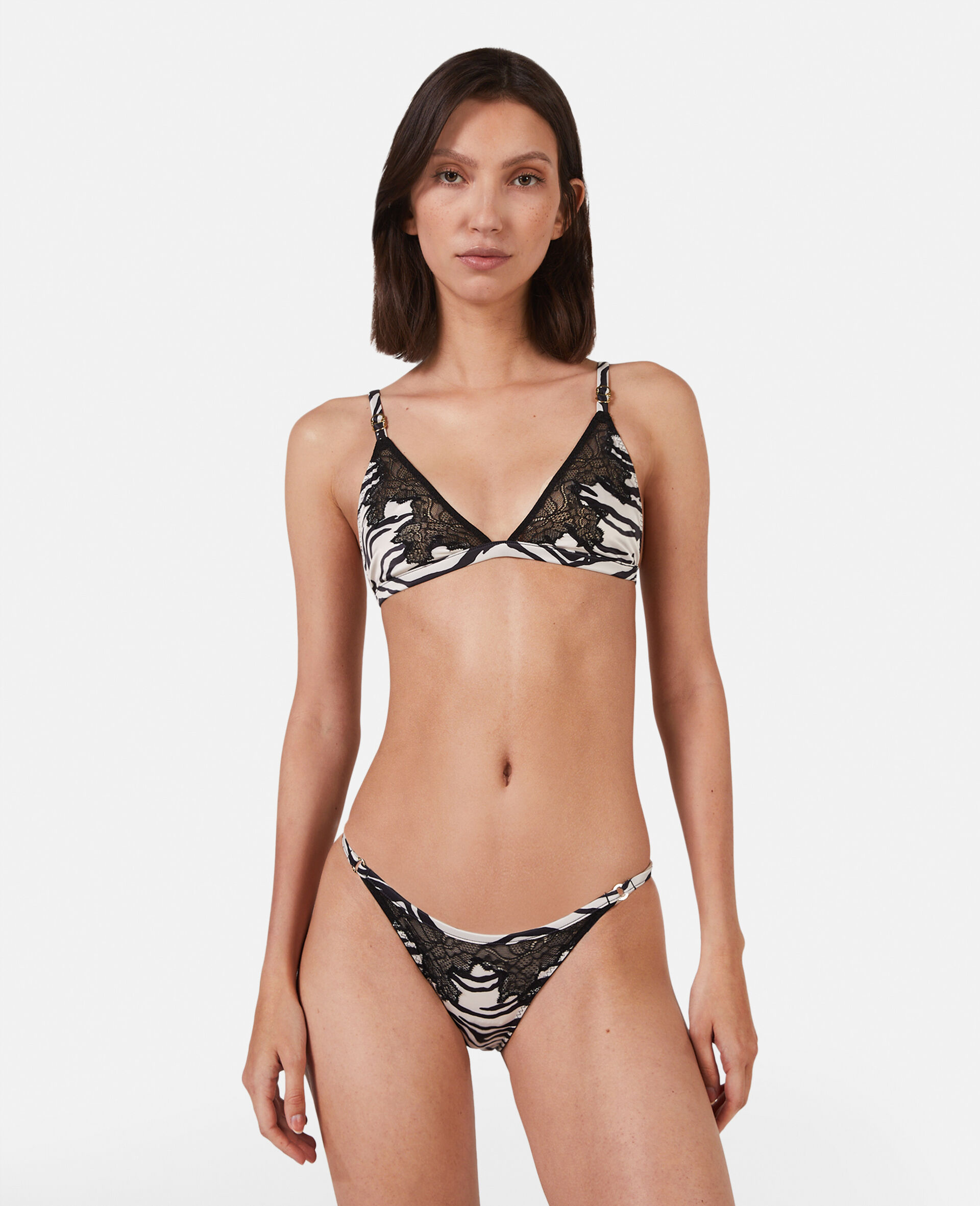Zebra Print Satin String Bikini Briefs-Multicoloured-model