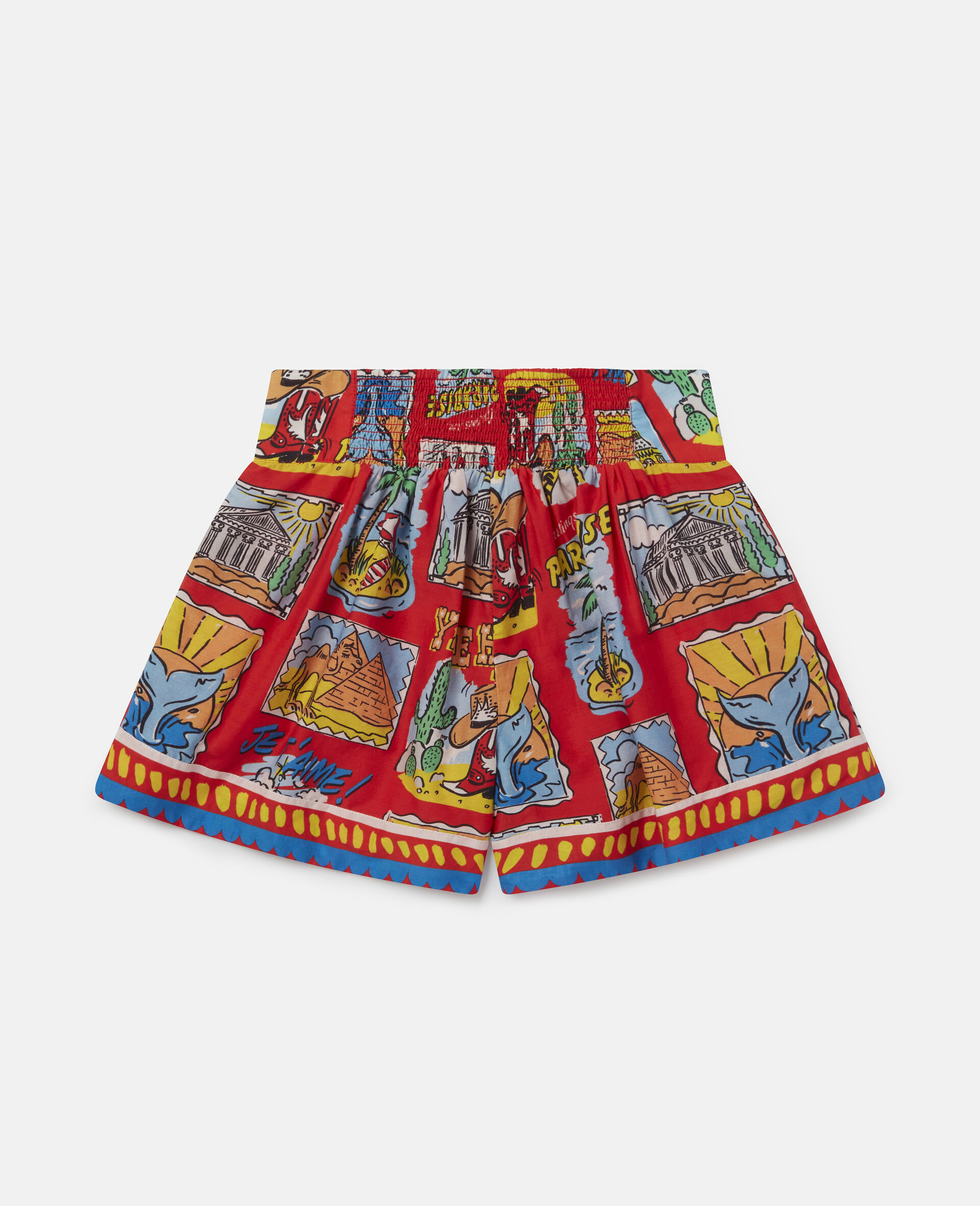 Souvenir Print Cotton Voile Shorts -Red-large Souvenir Print Cotton Voile Shorts -Red-large image number 2