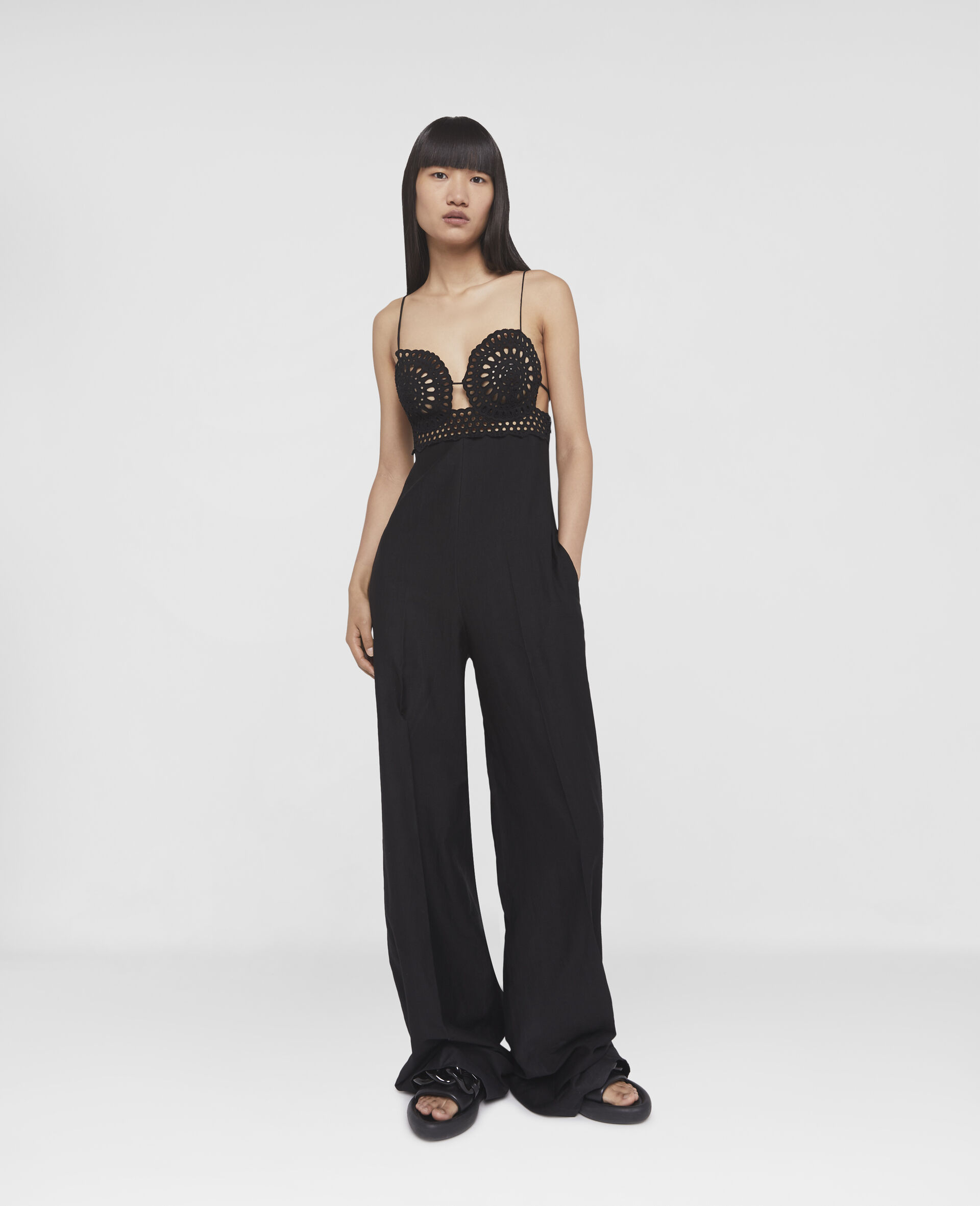 Broderie Anglaise Bustier Jumpsuit-Black-large image number 1