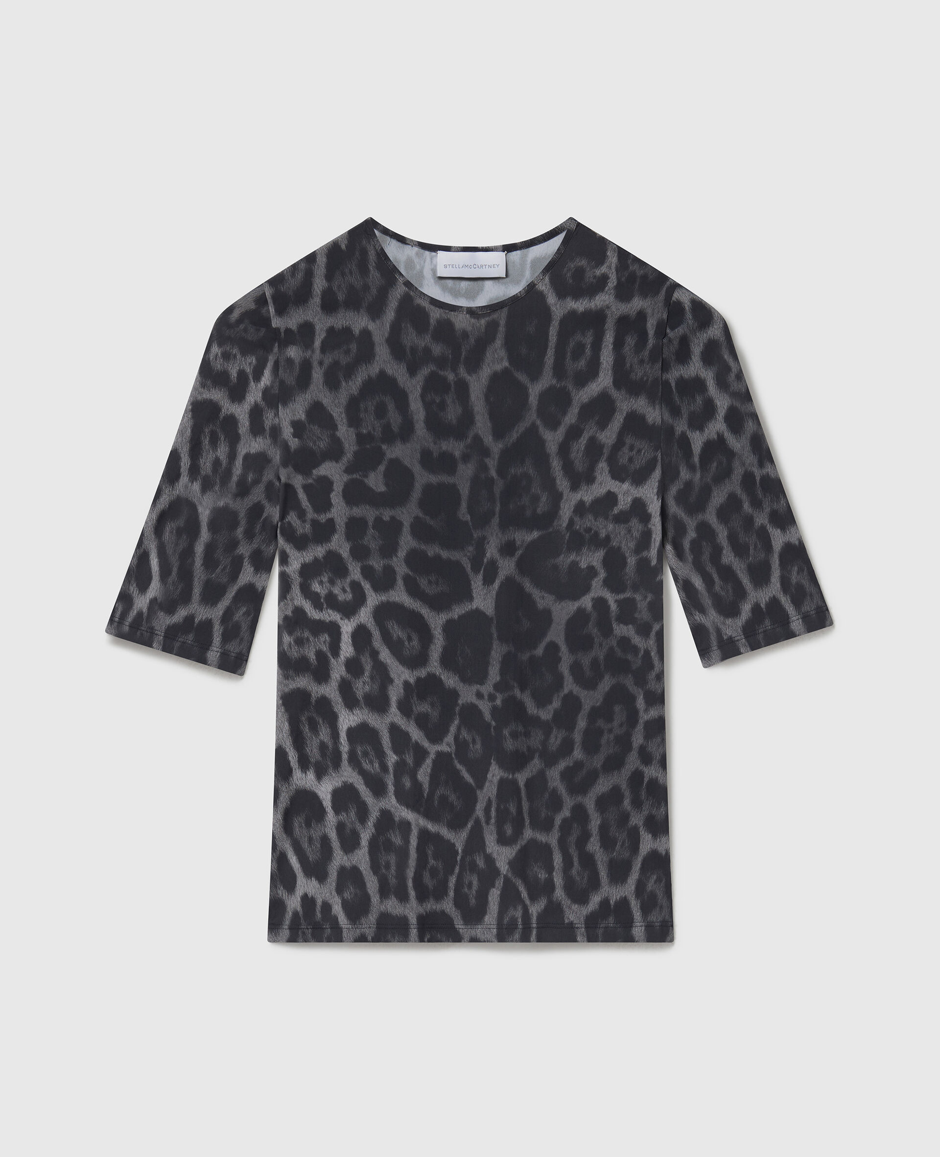 T-Shirt a Maniche Corte con Stampa Leopardo-Grigio-medium