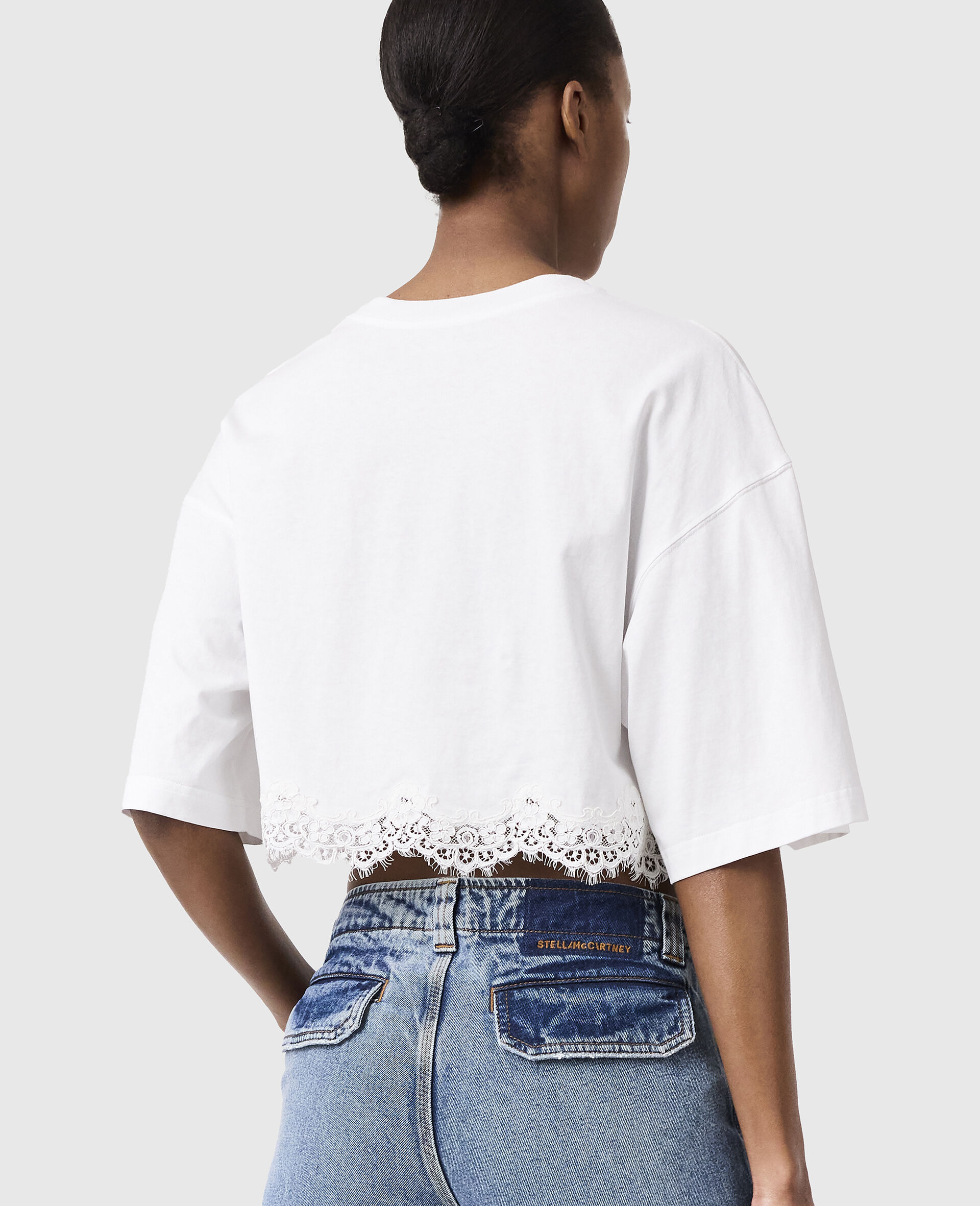 Kurz Geschnittenes T-Shirt mit Spitzeneinsatz-Schwarz-large image number 2