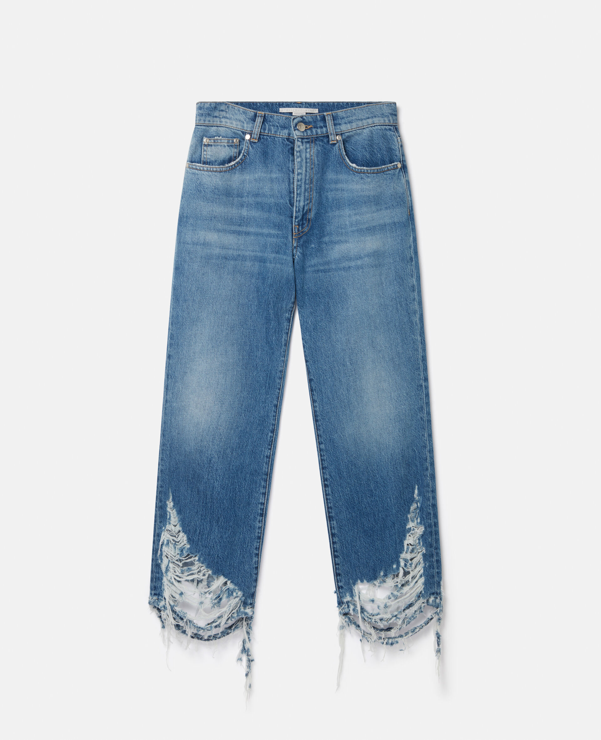 Vintage Wash Deconstructed Straight Leg Jeans-Blue-large image number 0