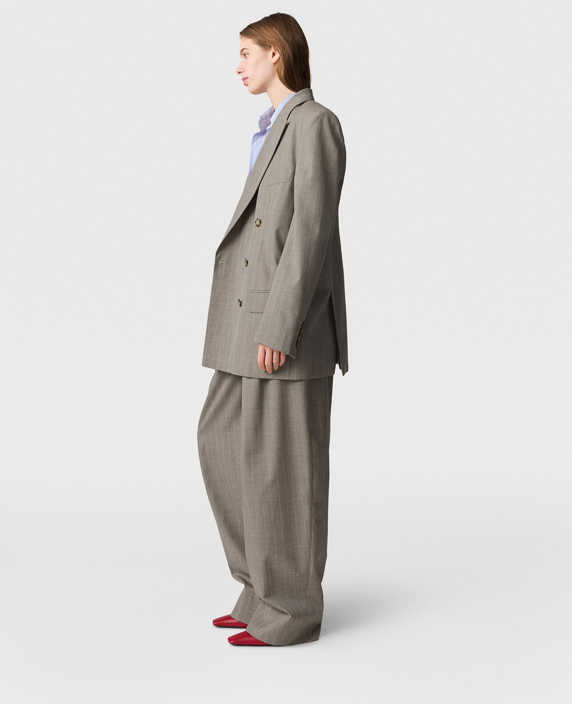 Slouchy Paneled Pinstripe Pants-Grey-large image number 2