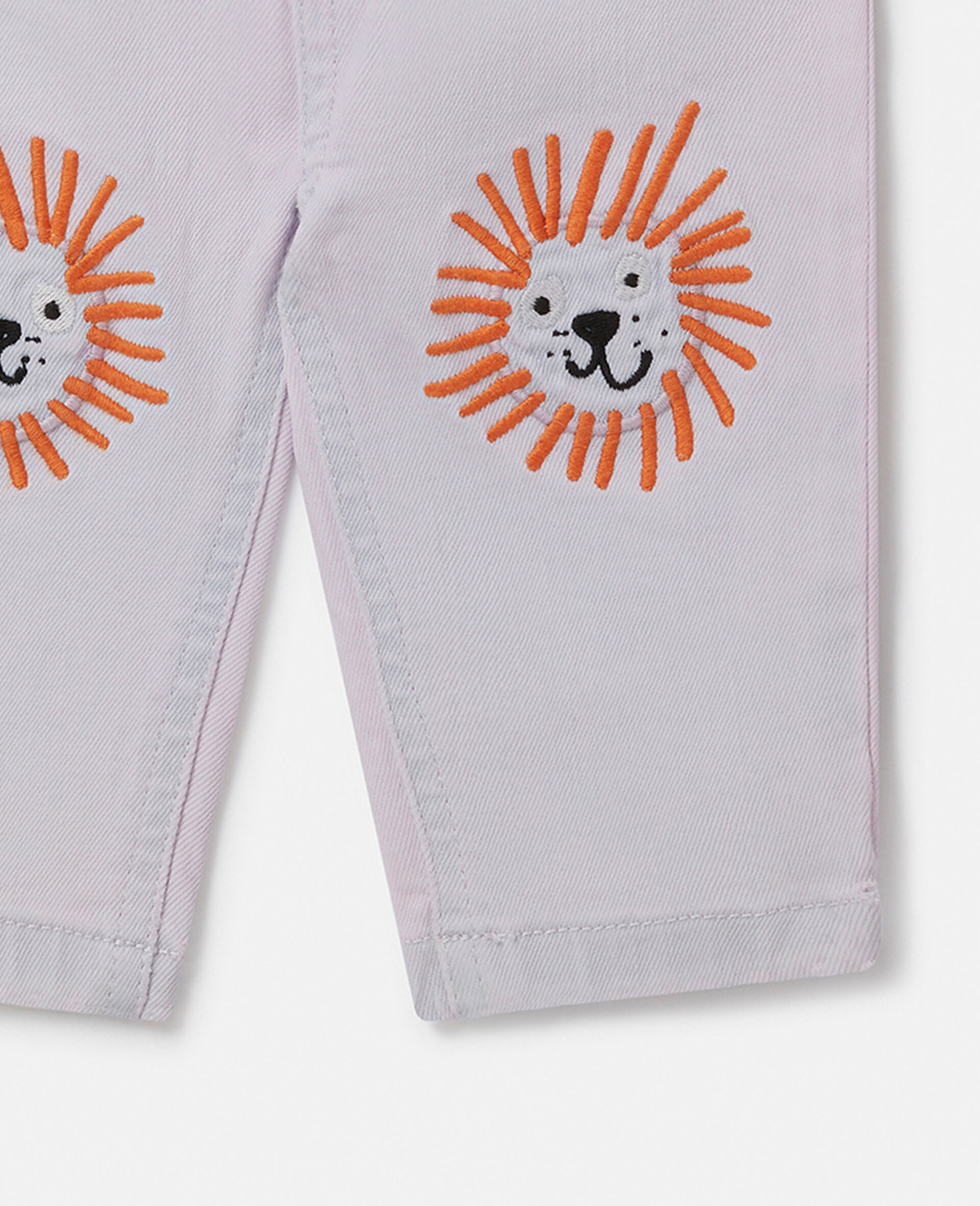 Lion Embroidery Knee Patch Slim Fit Jeans-White-large Lion Embroidery Knee Patch Slim Fit Jeans-White-large image number 1