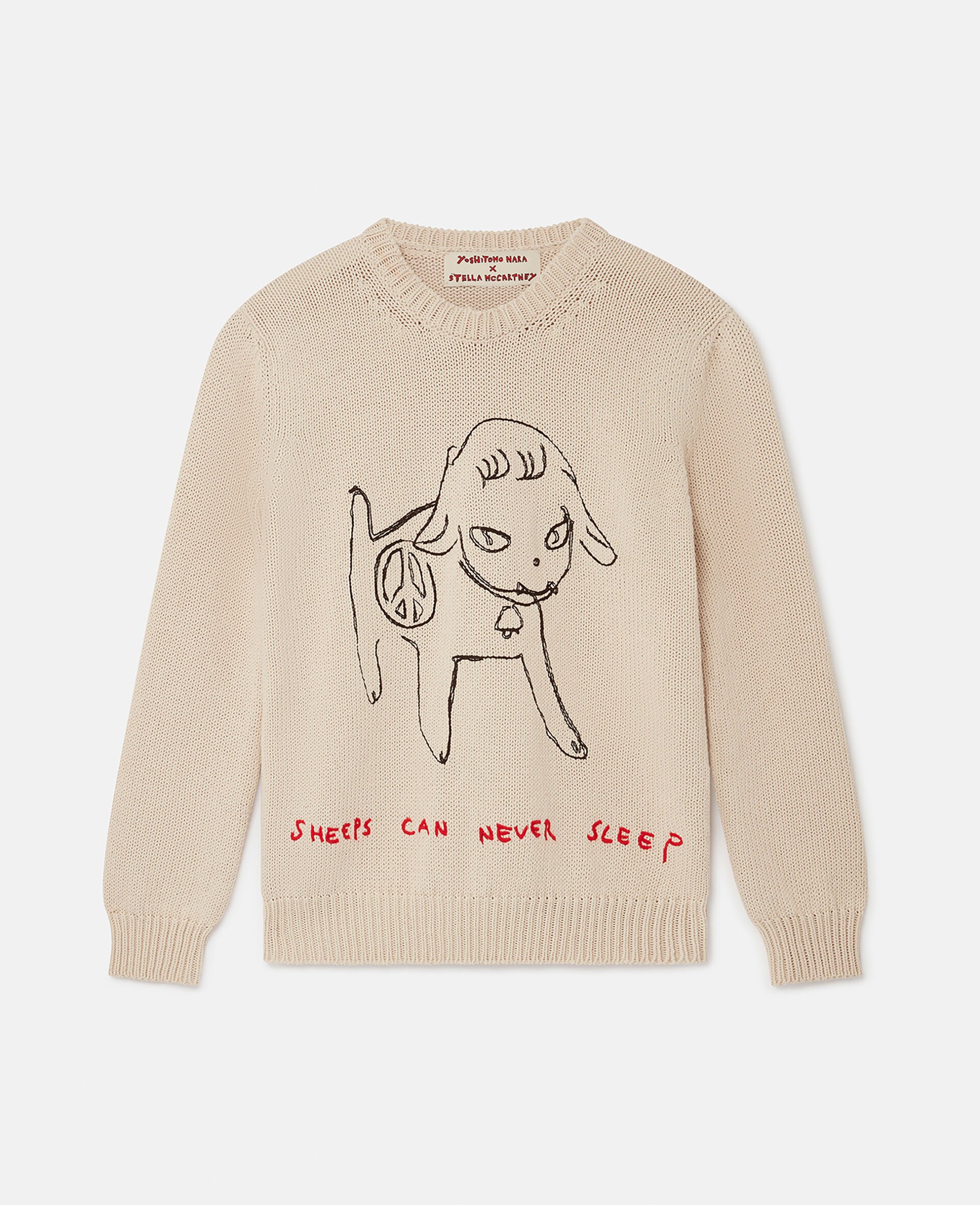 Sheep Embroidery Cotton Sweatshirt-Beige-large Sheep Embroidery Cotton Sweatshirt-Beige-large image number 1