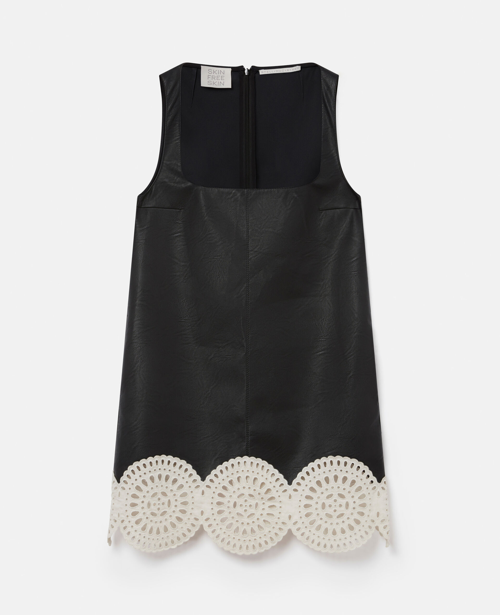 Broderie Anglaise Trim Alter Mat Mini Dress-Black-large
