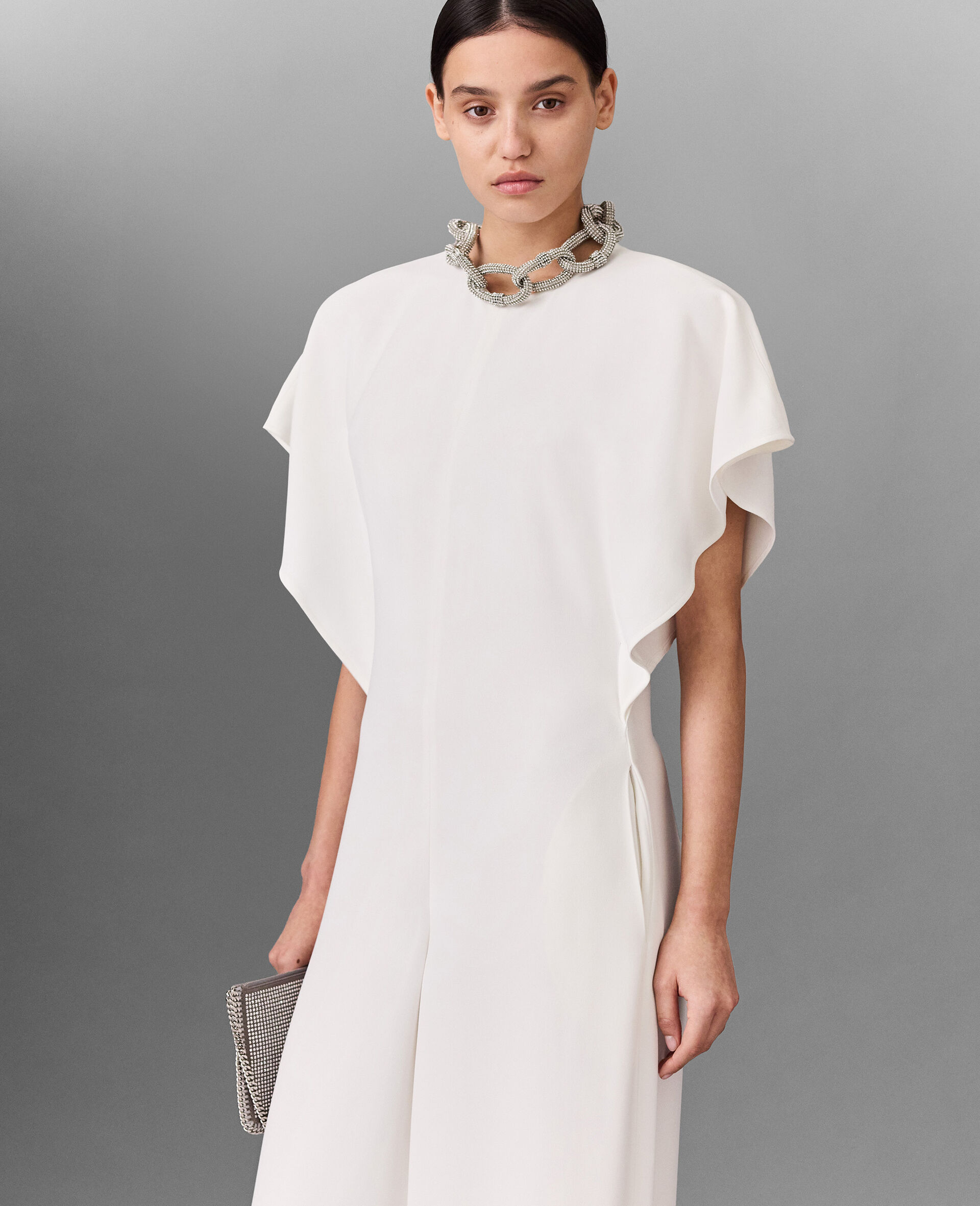 Lead-Free Crystal Chain Cap-Sleeve  Jumpsuit-White-large image number 4