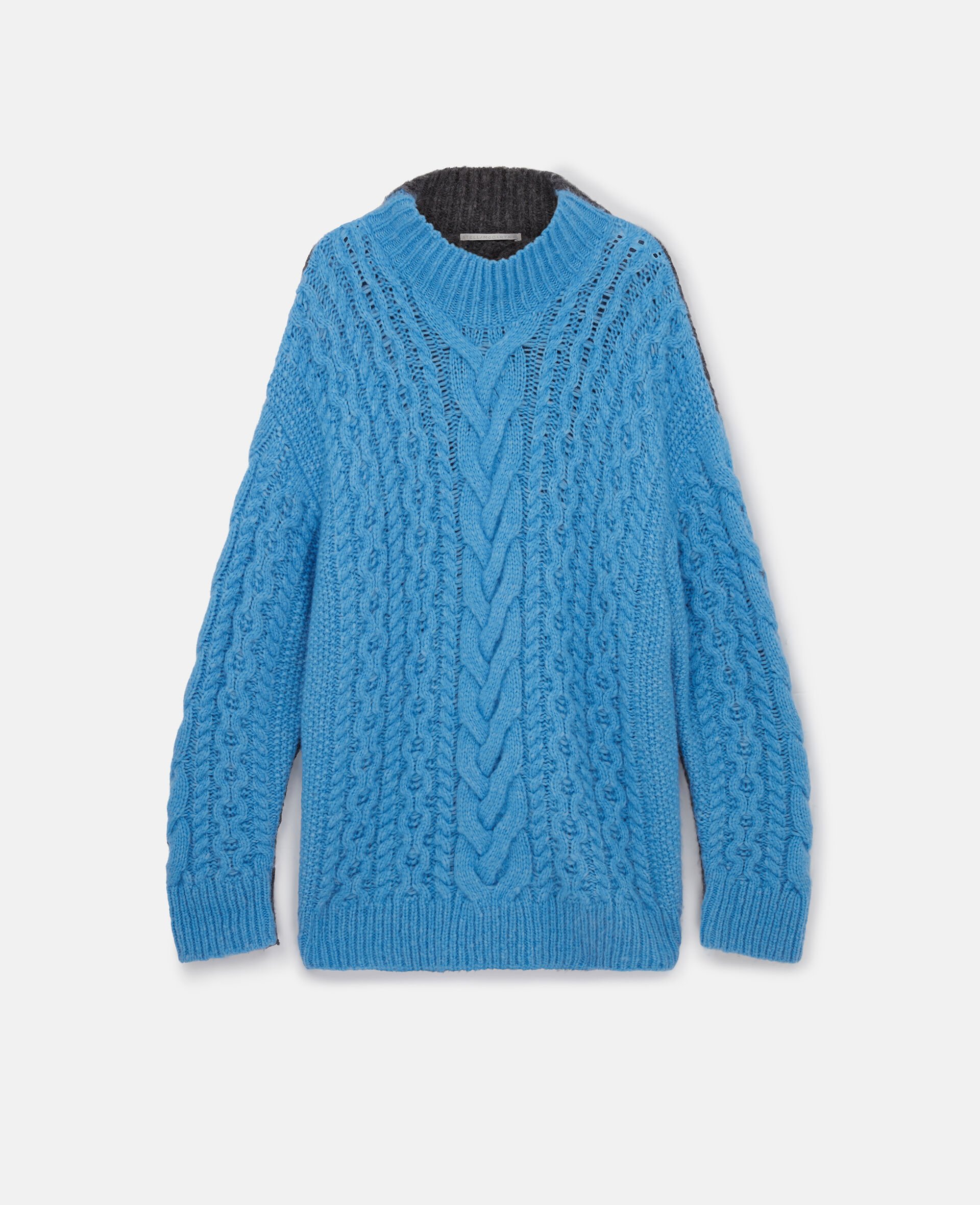 Pull oversize en maille torsadee bicolore-Bleu-large image number 0
