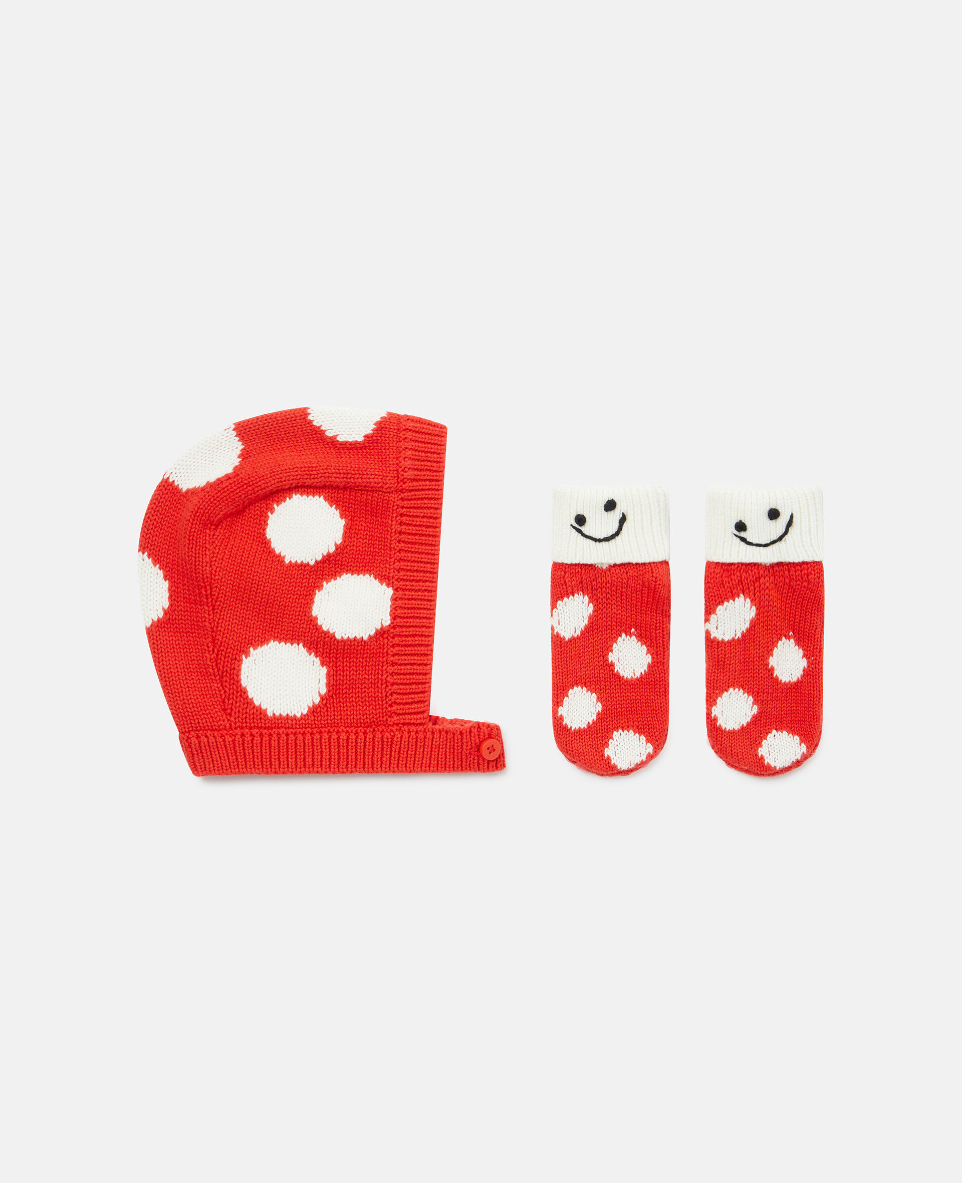 Mushroom Dot Knit Intarsia Hat and Gloves Set-Red-large image number 0