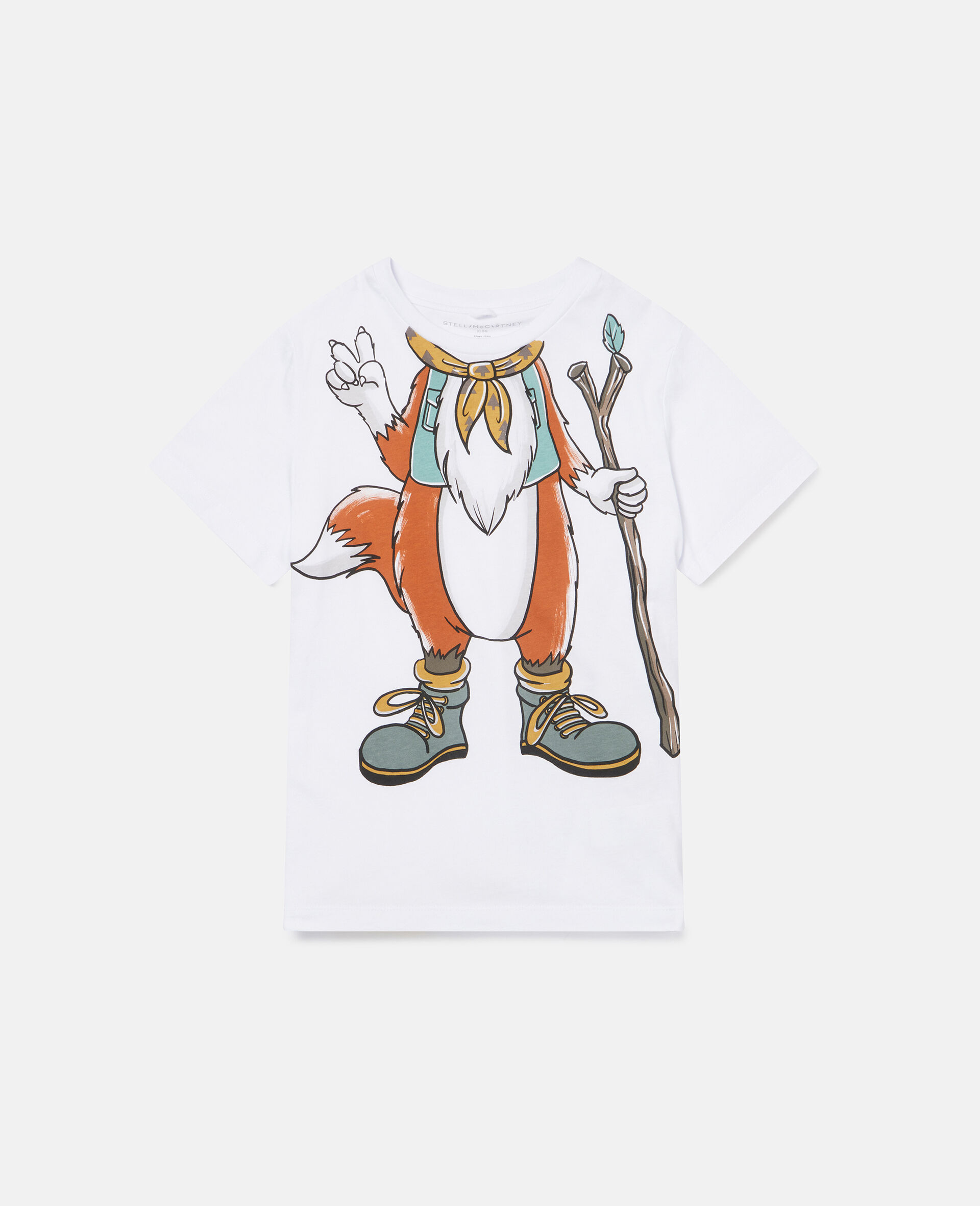 Fox Print Cotton T‐Shirt-White-large image number 0