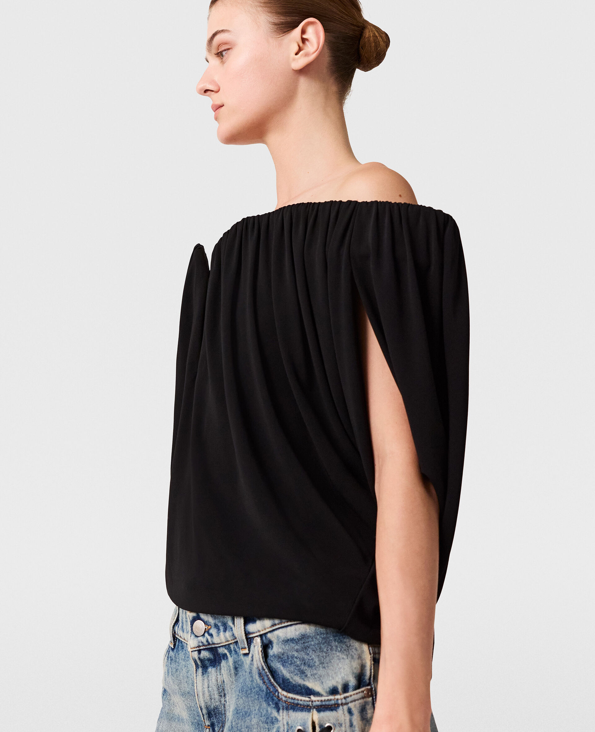 Structured Strapless Pleated Crepe Top-Black-large image number 2