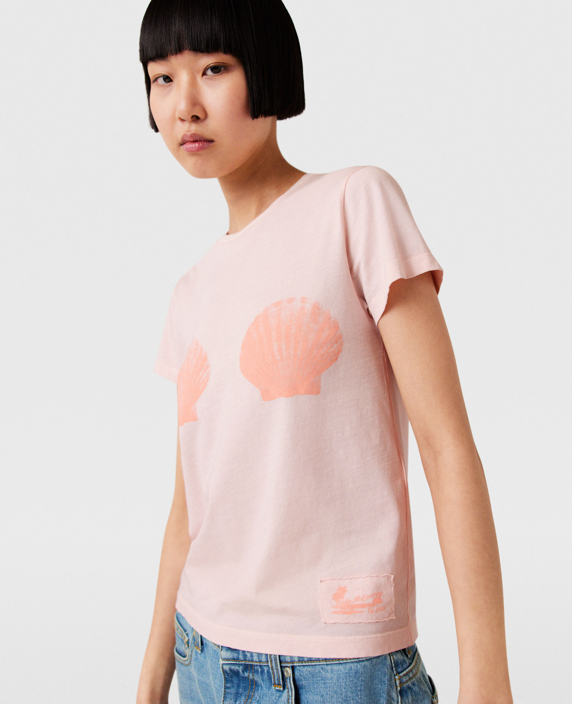 T shirt a col ras du cou coquillage-Rose-large image number 4