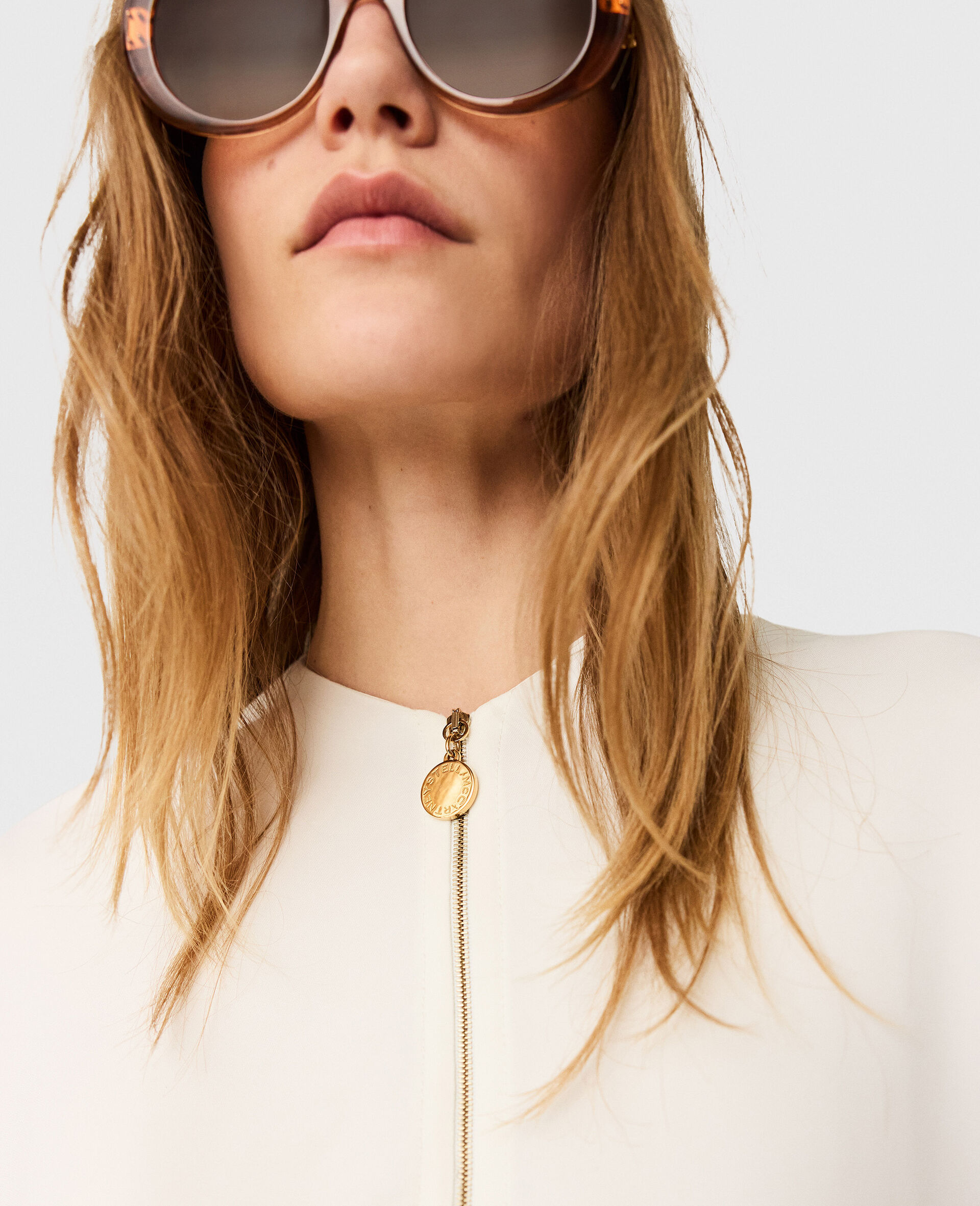 Arlesa Double Split Hem Zip Blouse-White-large image number 2