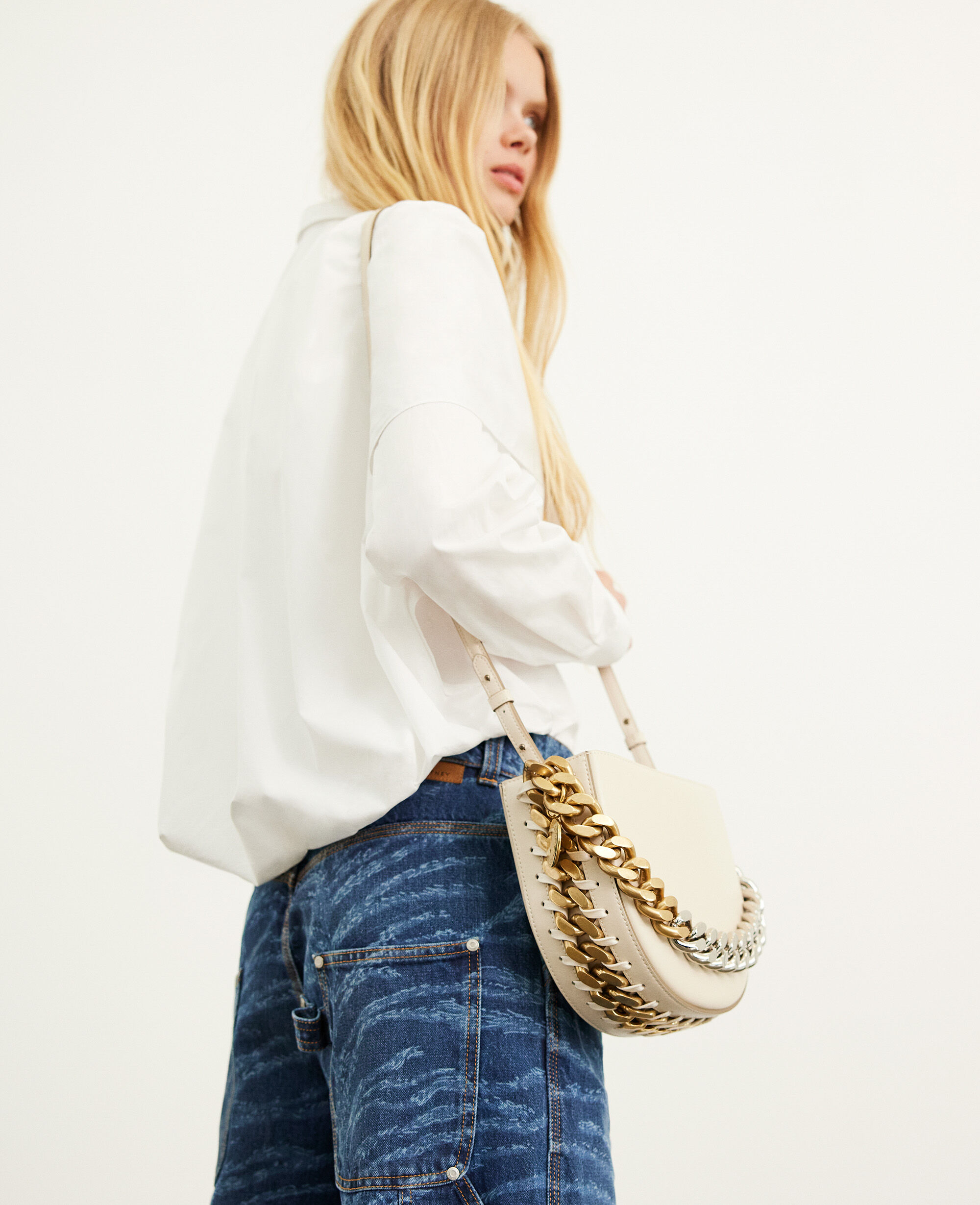 Women White Frayme Small Shoulder Bag | Stella McCartney US