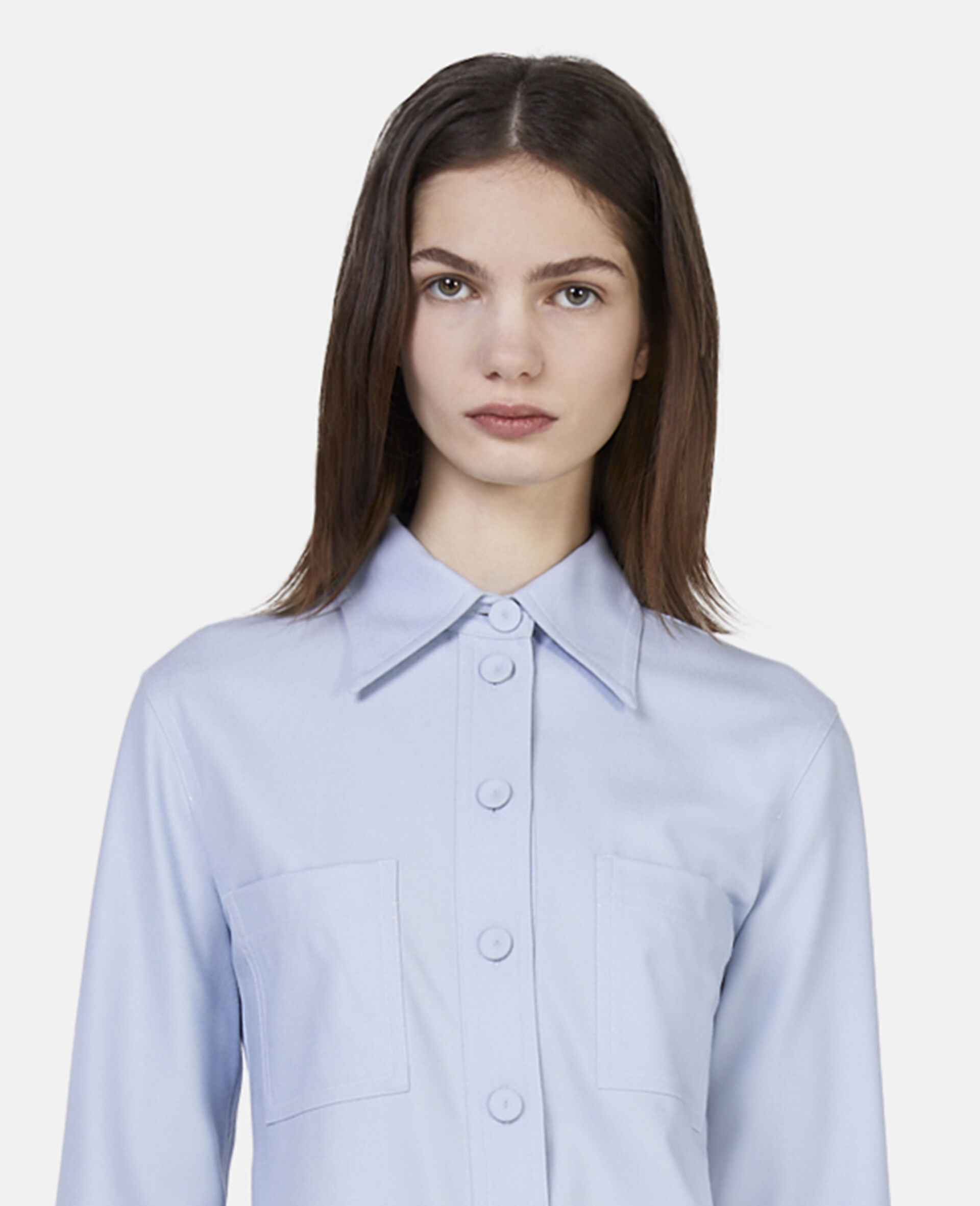Women Baby Blue Long Point Collar Shirt Stella McCartney AU