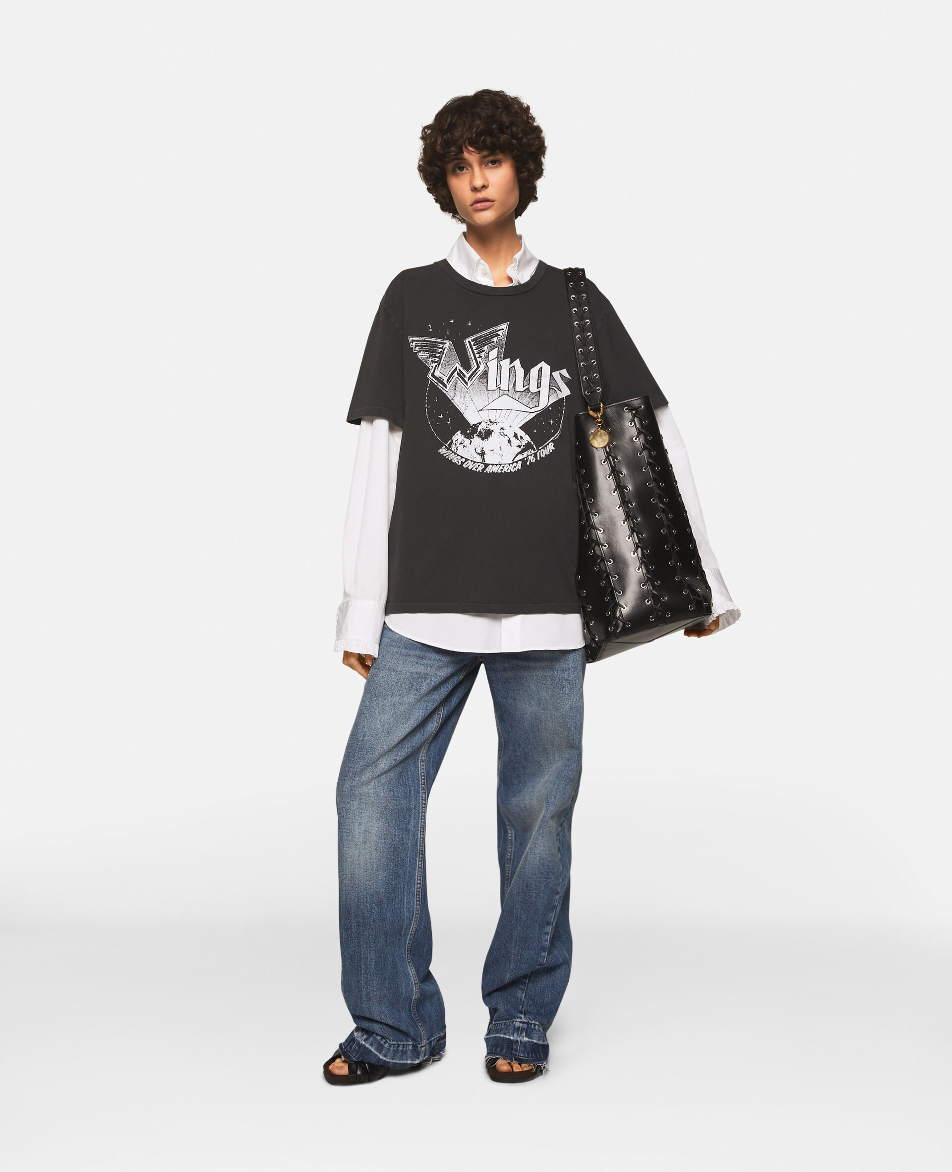 Wings Graphic Cotton T-Shirt-Grey-model
