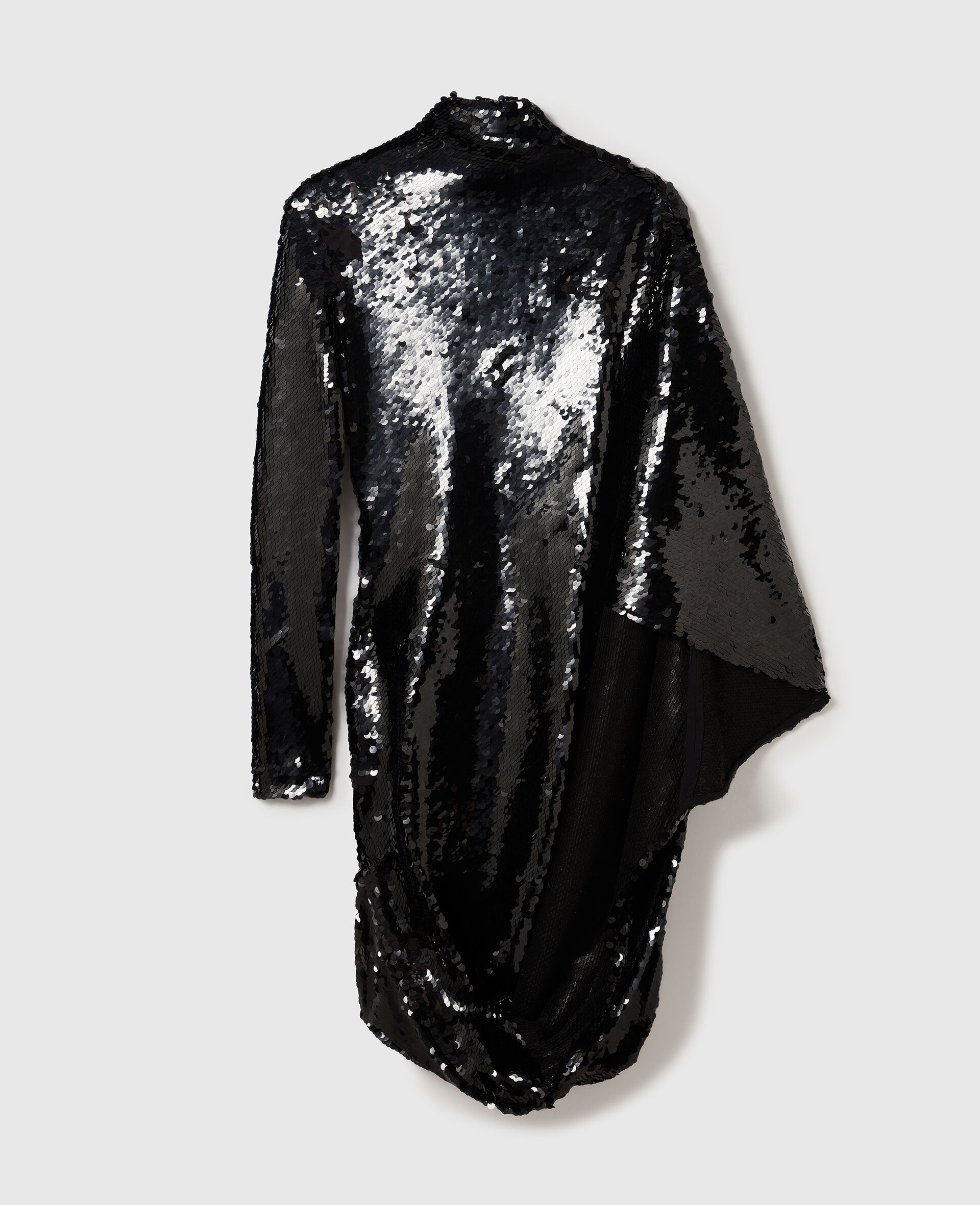 Mini robe drapee a manches longues avec sequins-Noir-medium