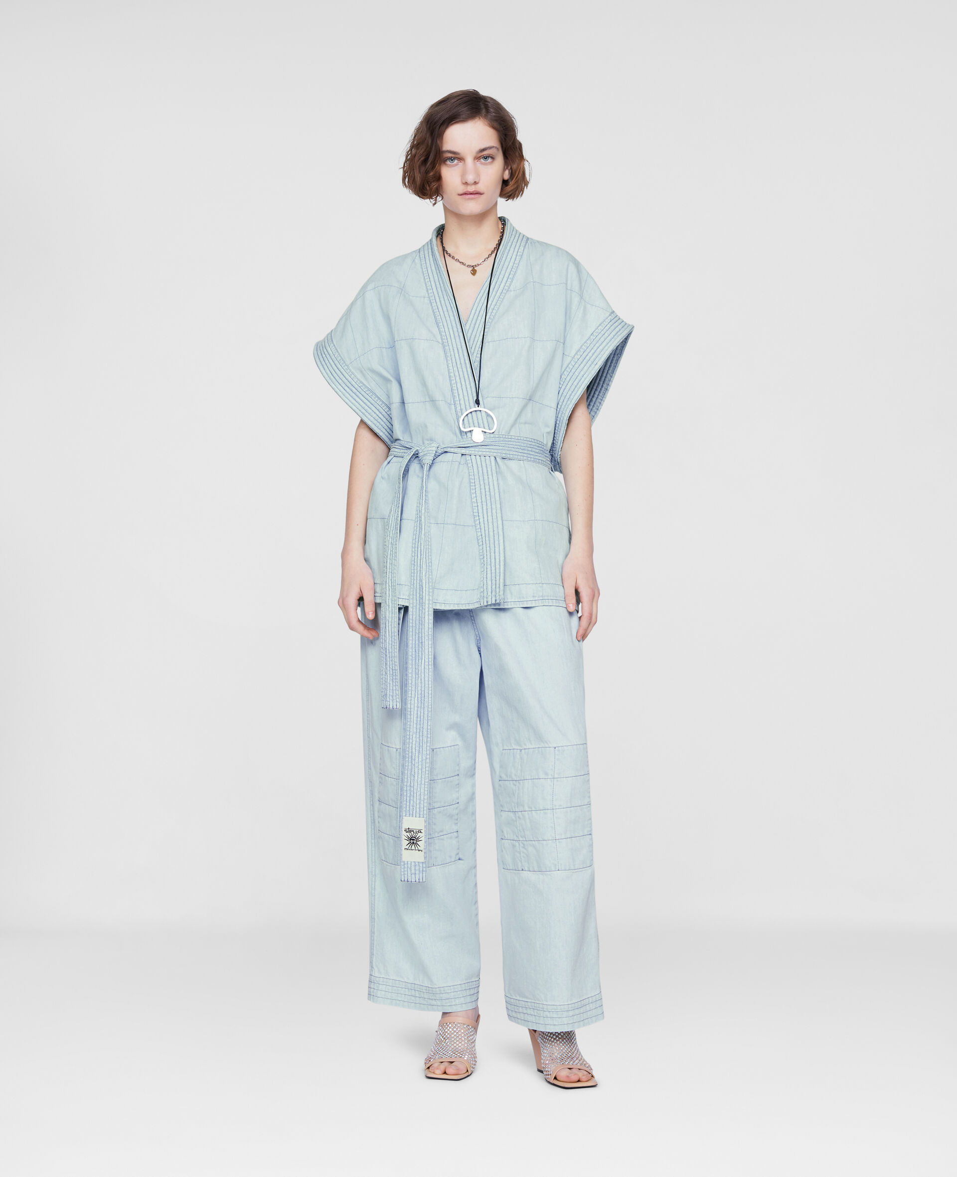 Kimono‐Inspired Denim Jacket-Blue-large image number 1
