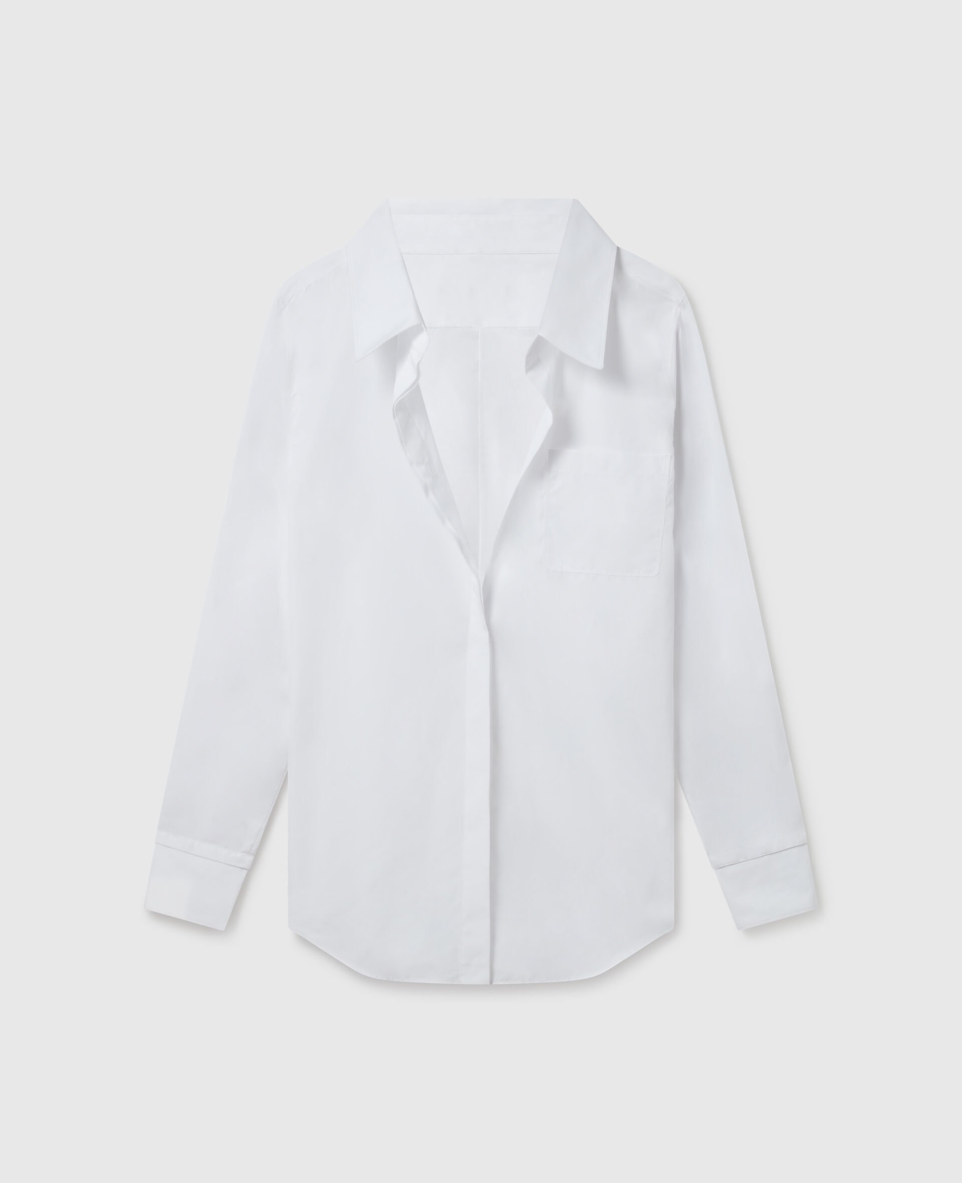 Open V-Neck Collared Shirt-White-medium