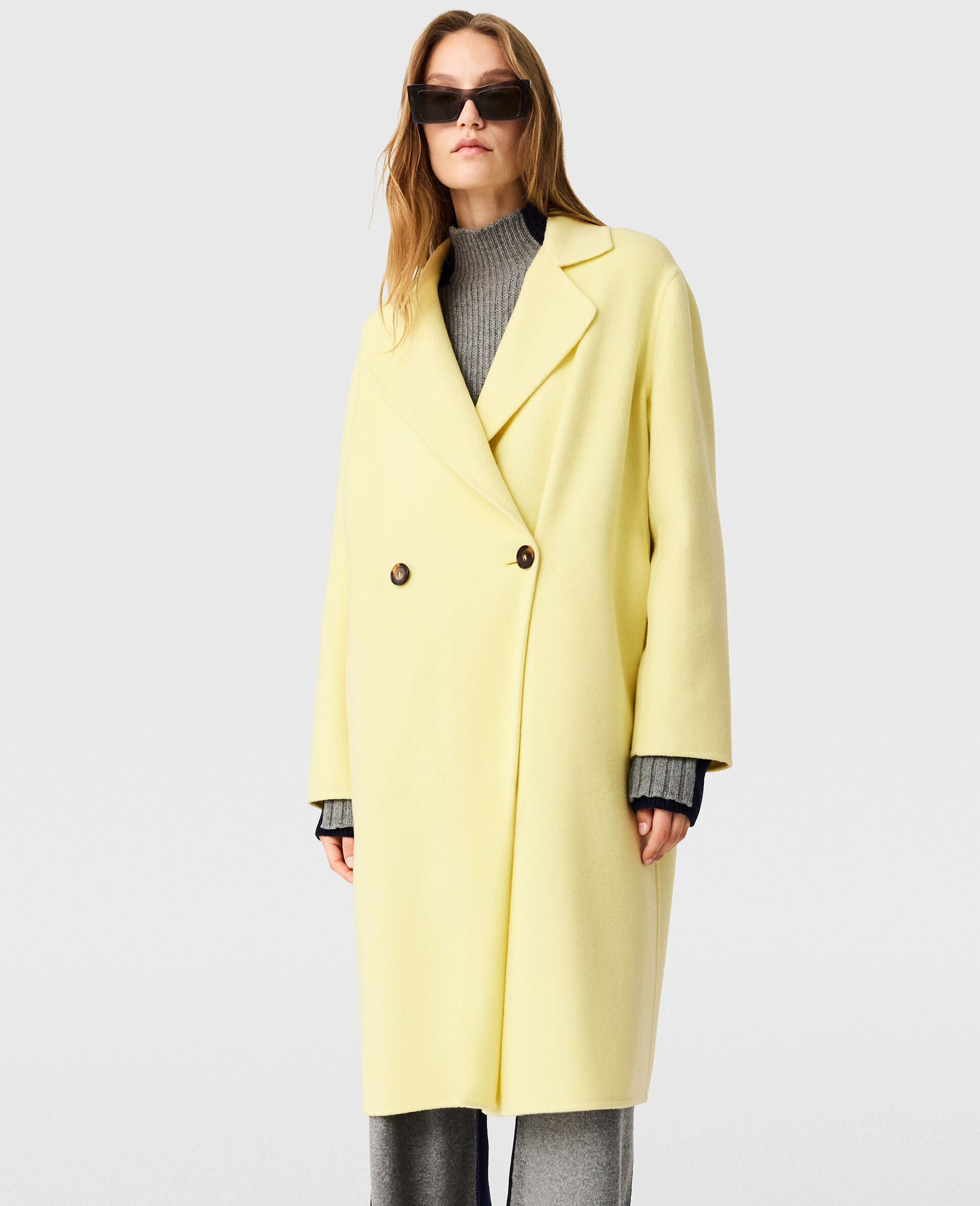 Double-Breasted Longline Peacoat-Yellow-large image number 4