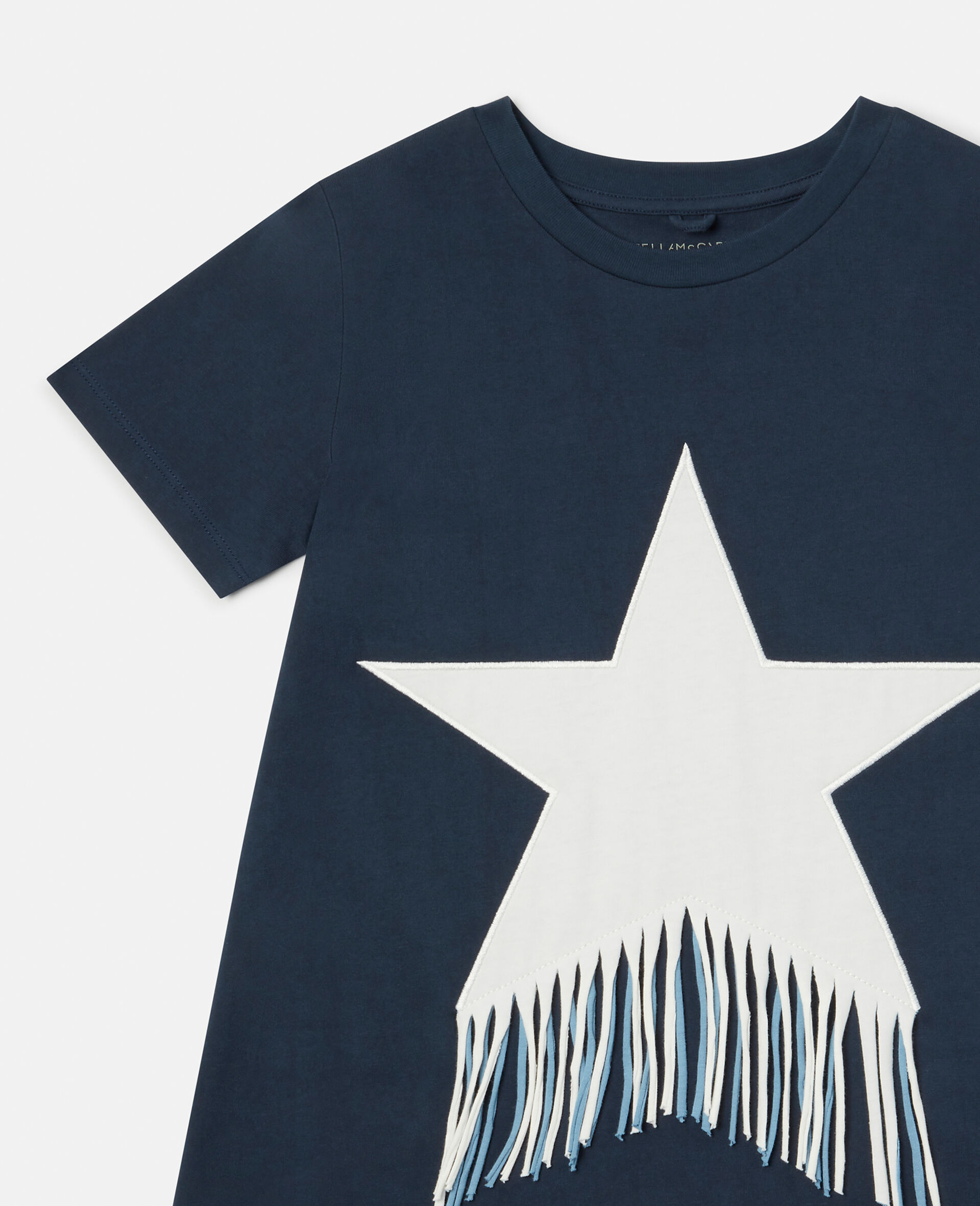 Fringed Star Sweatshirt Dress-Blue-medium