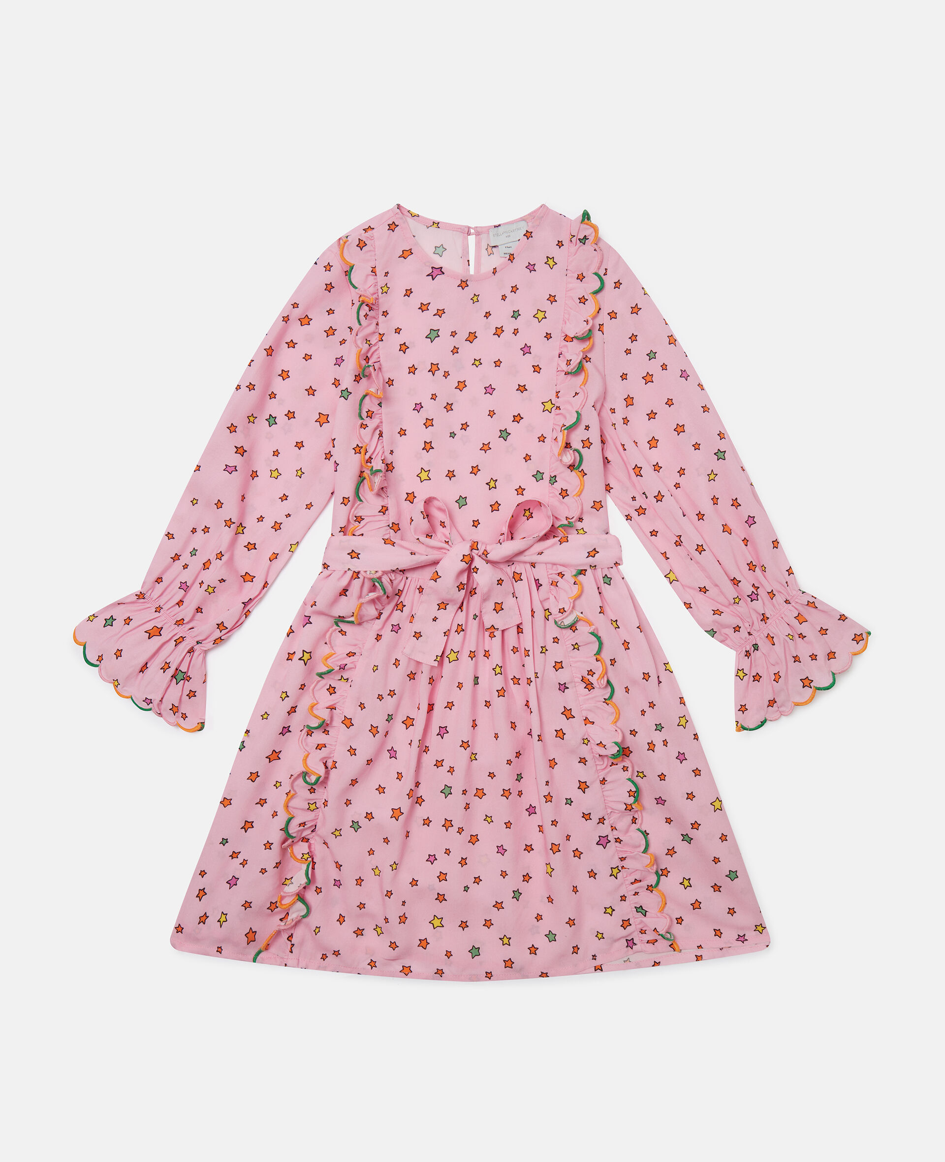 Star Print Long-Sleeve Dress-Pink-medium