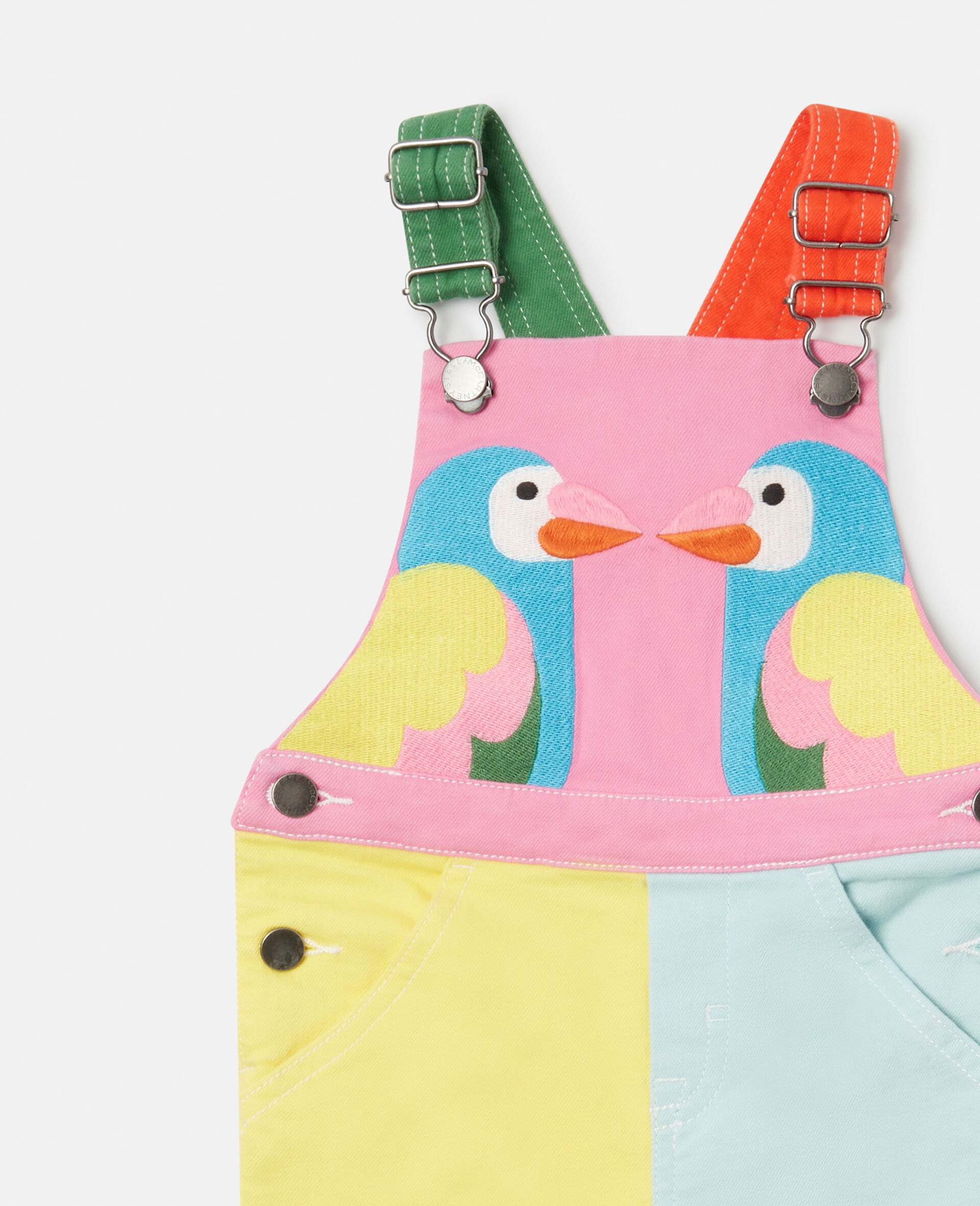 Double Parrot Embroidery Dungarees-Multicolour-large image number 1