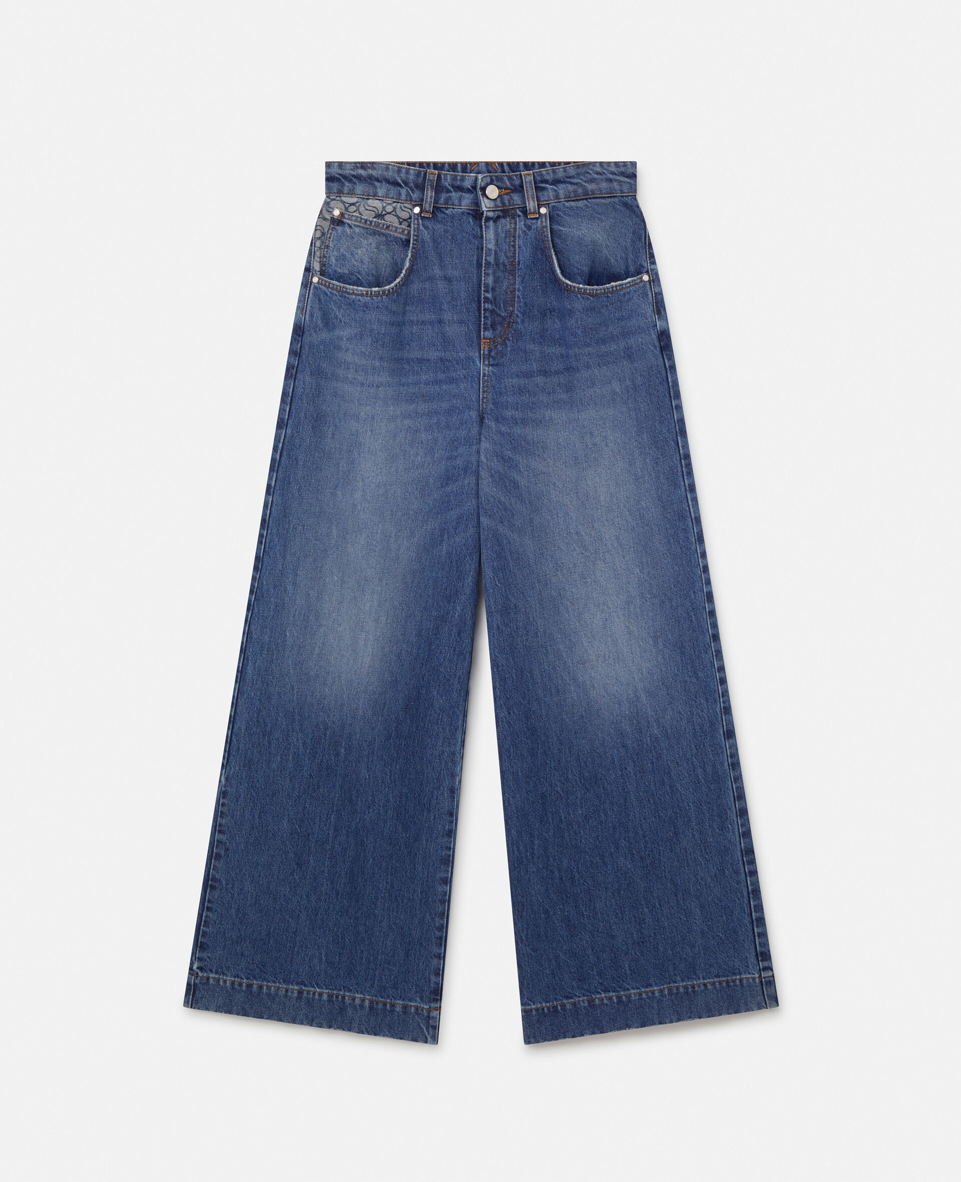 Weite Jeans mit Vintage Waschung, weitem Bein und S Wave-Blau-medium
