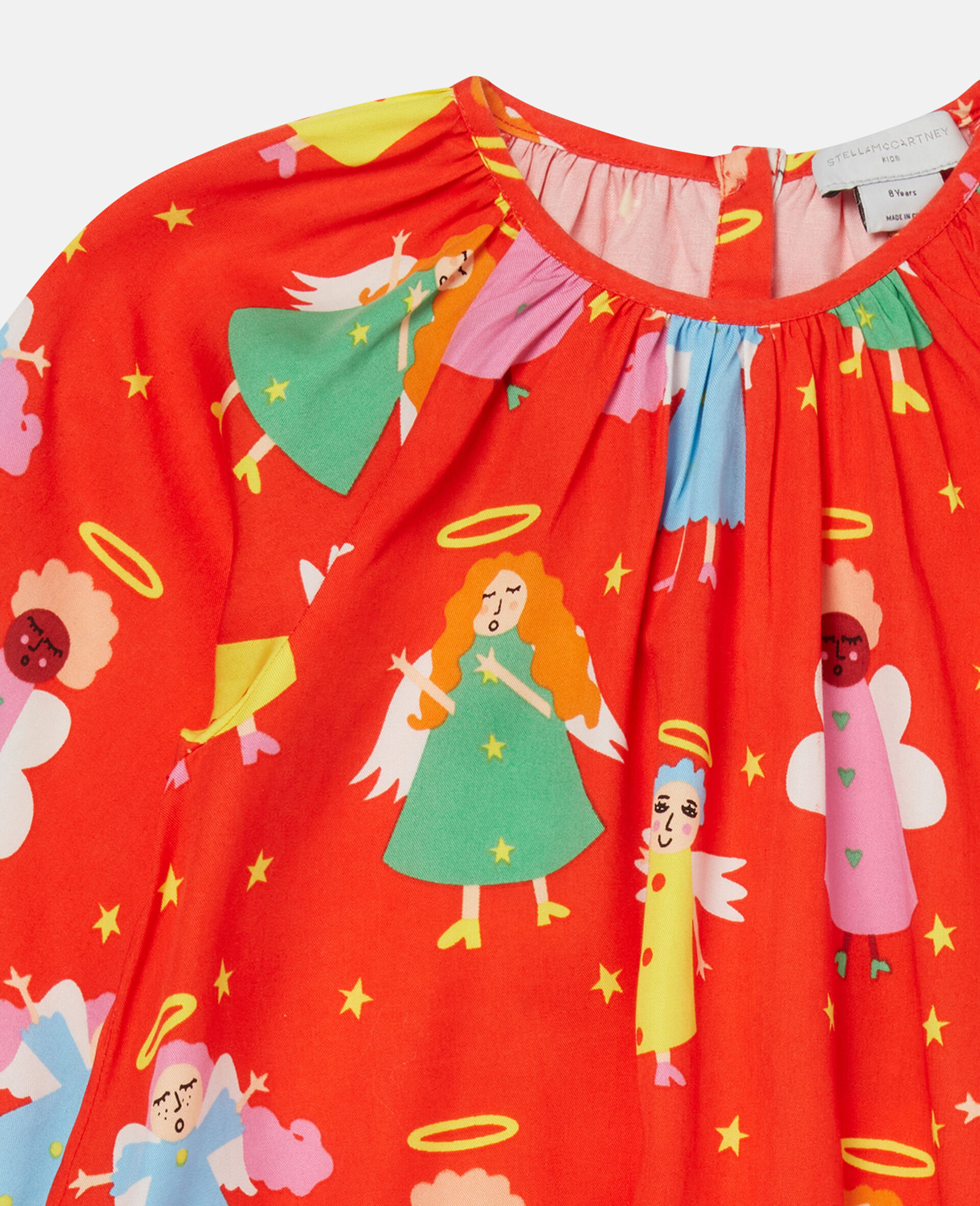 Christmas Angel Print Twill Dress-Red-large image number 1