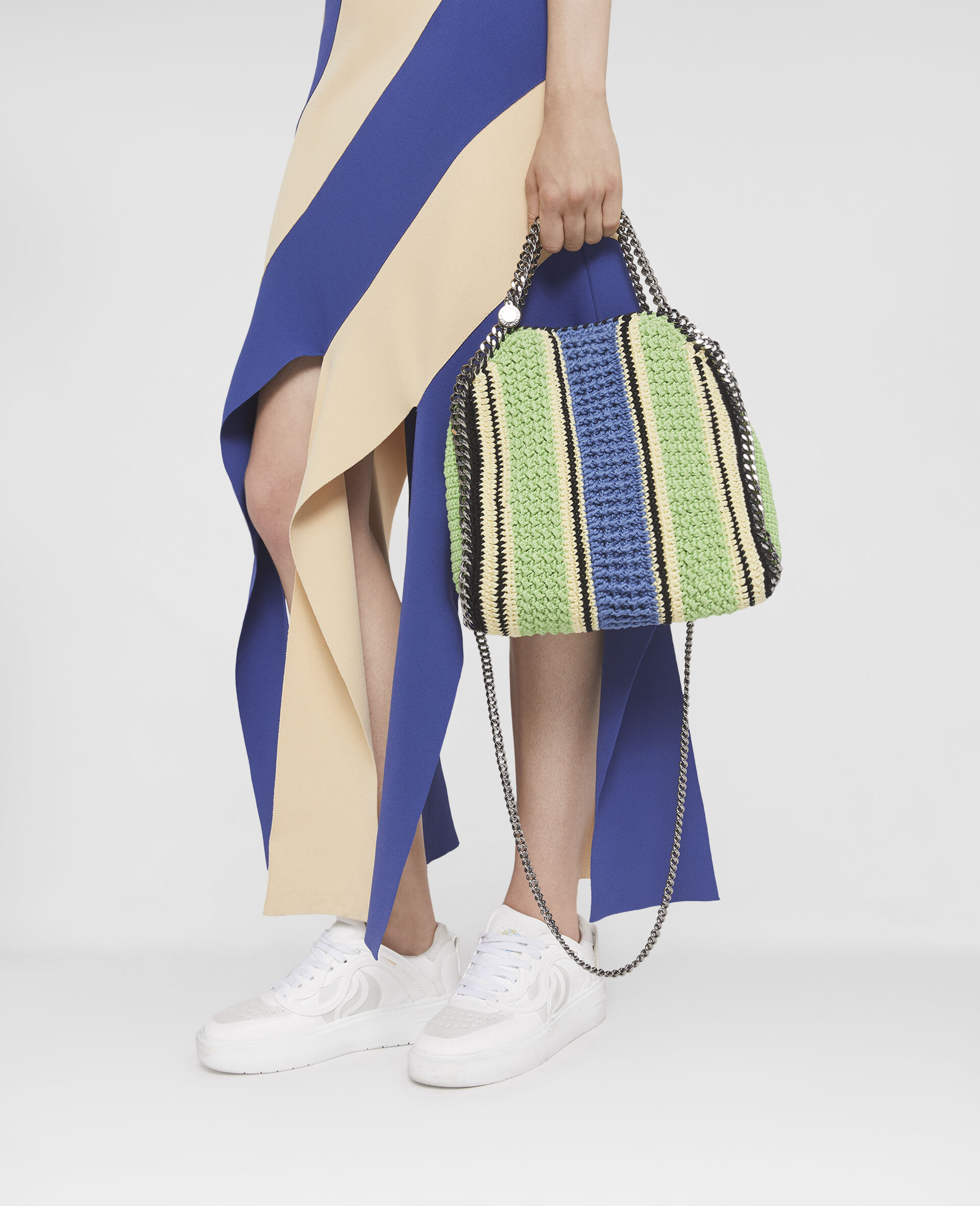 Falabella Striped Cotton Crochet Mini Tote Bag-Green-large image number 1