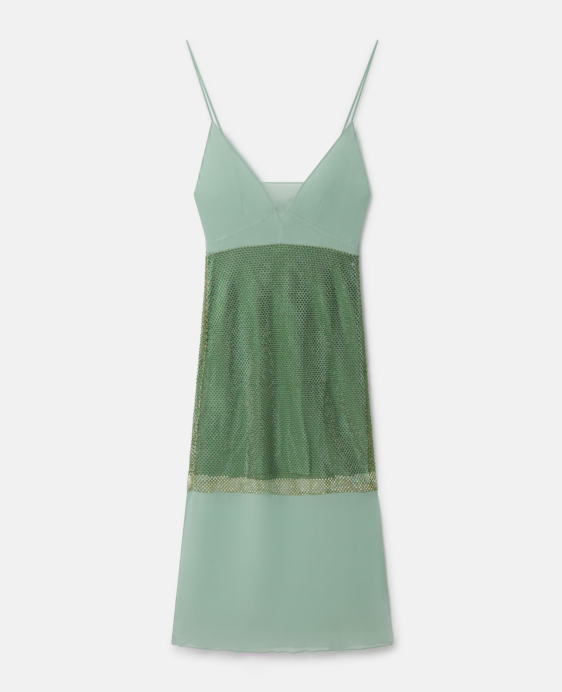 Crystal Panel Satin Slip Dress-Green-medium