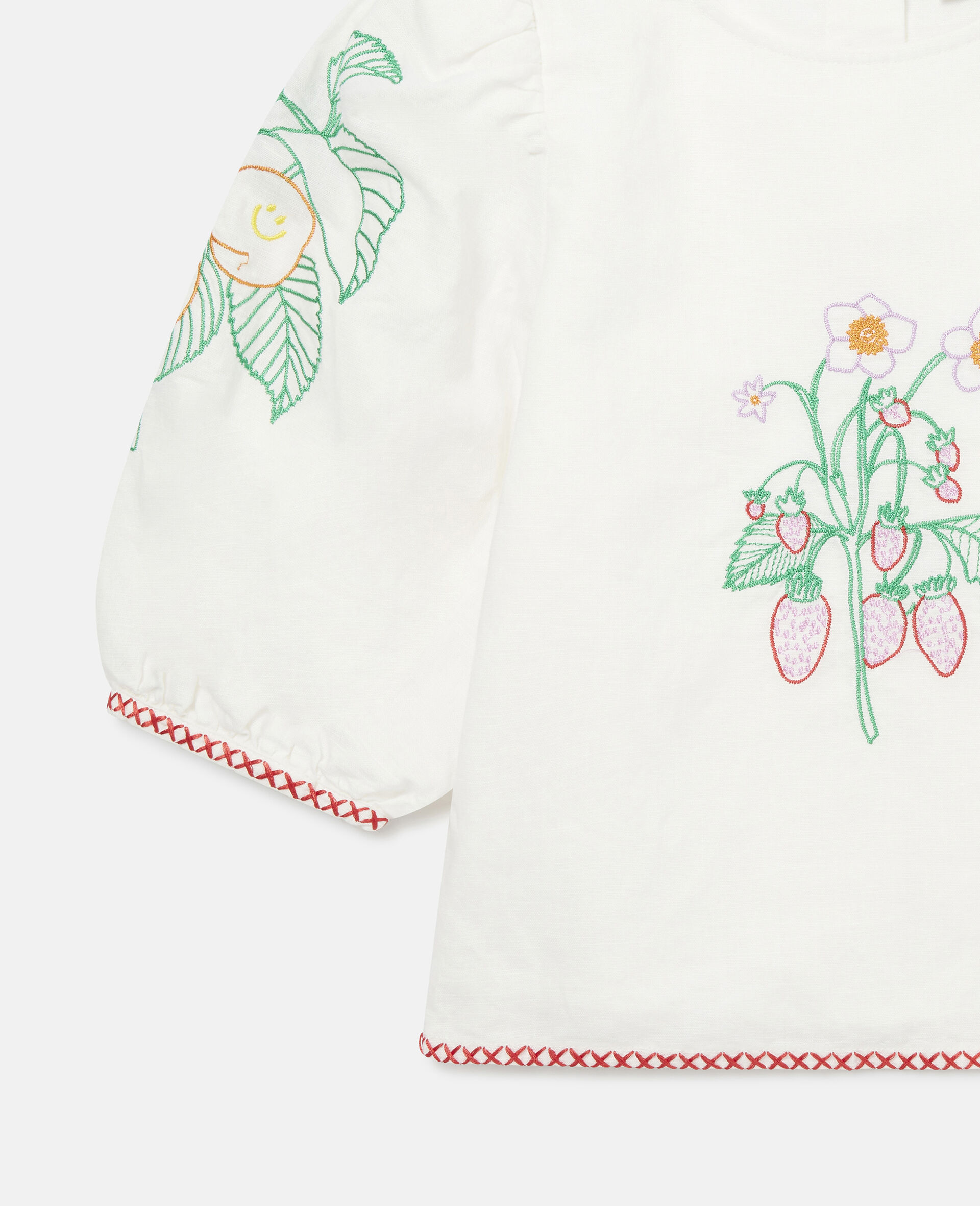 Flower Embroidered Linen & Cotton Top-White-large image number 1