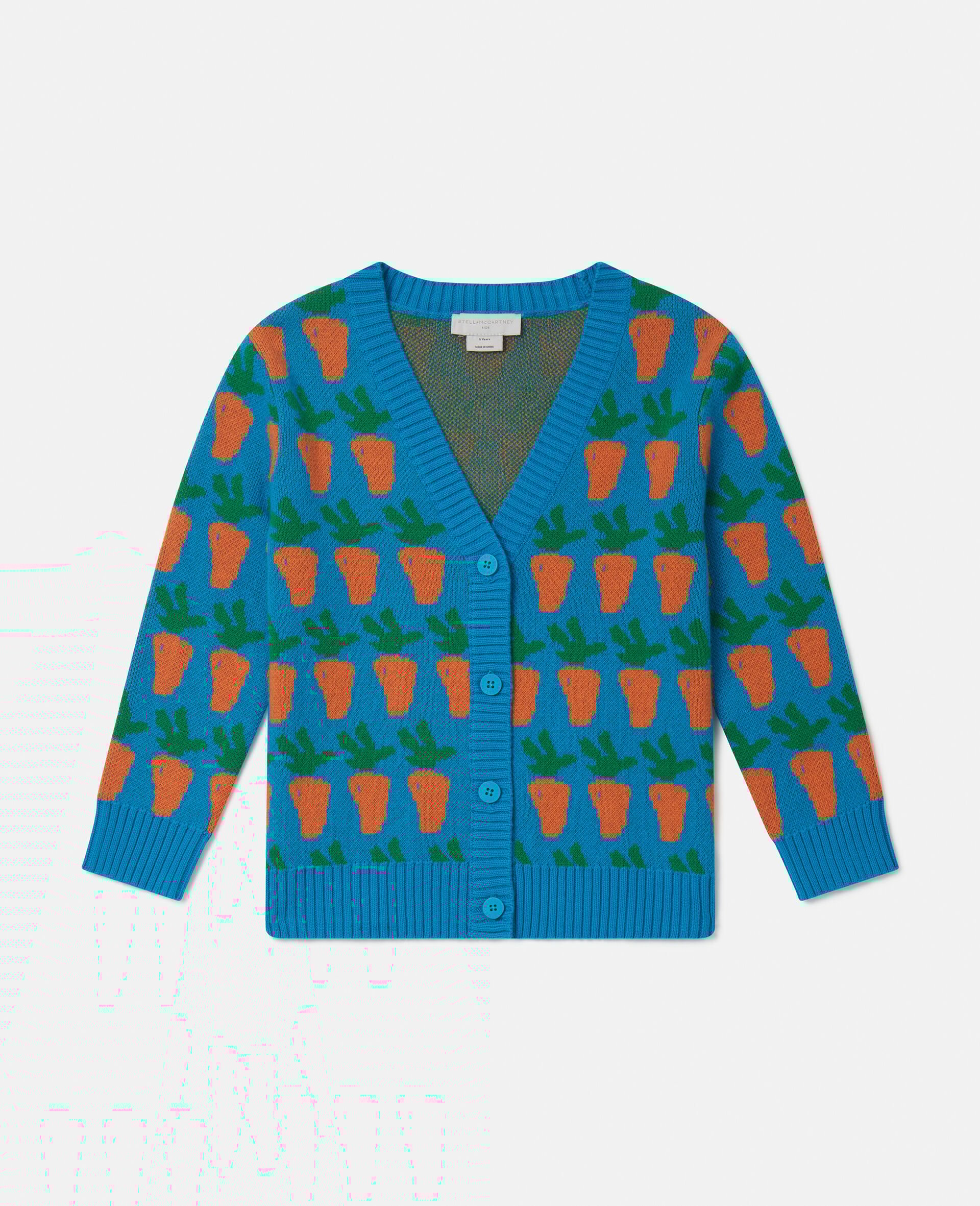 Cardigan Lavorato a Maglia con Grafica Carota-Blu-large image number 0