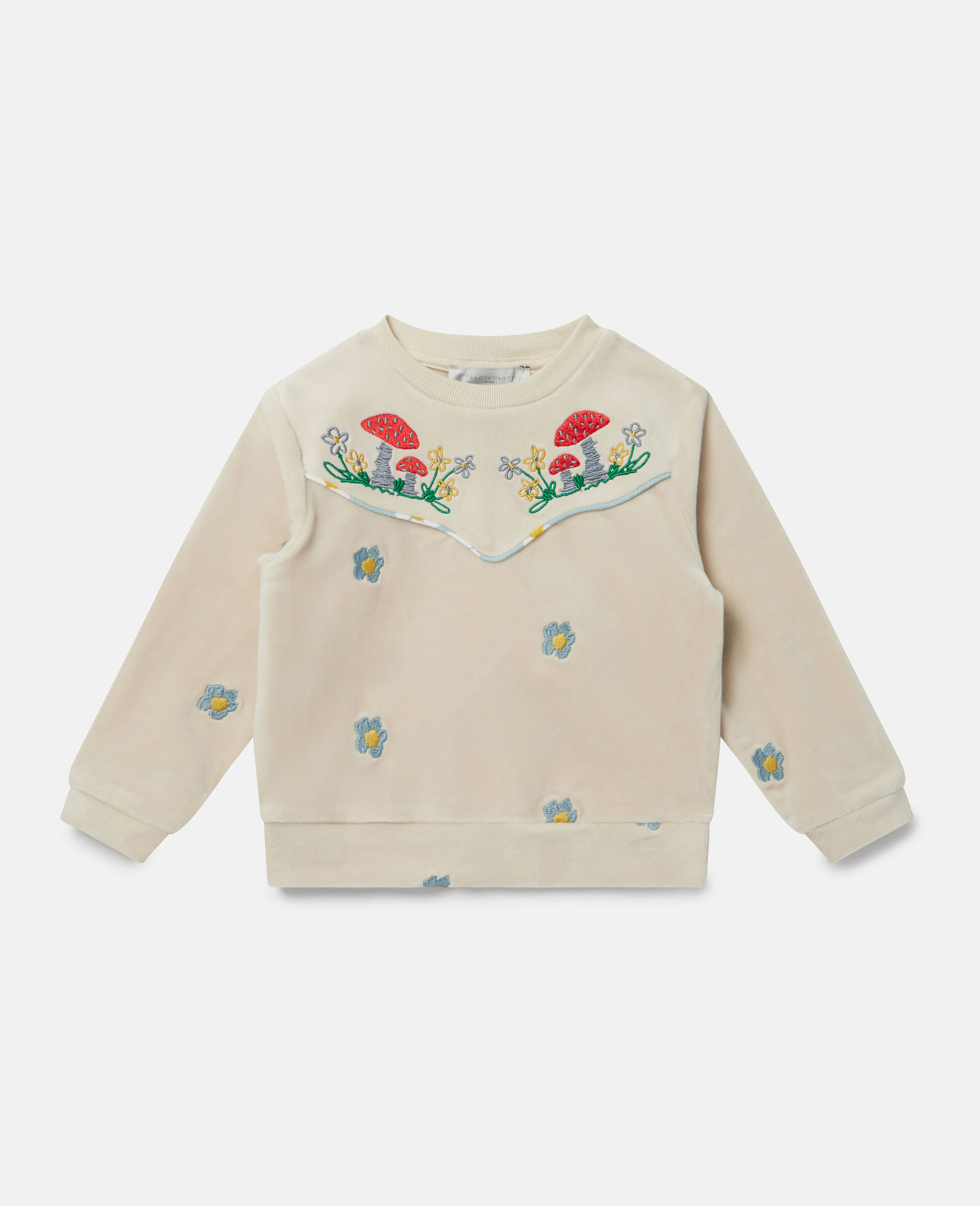 Daisy Embroidered Velour Fleece Sweatshirt-Beige-large