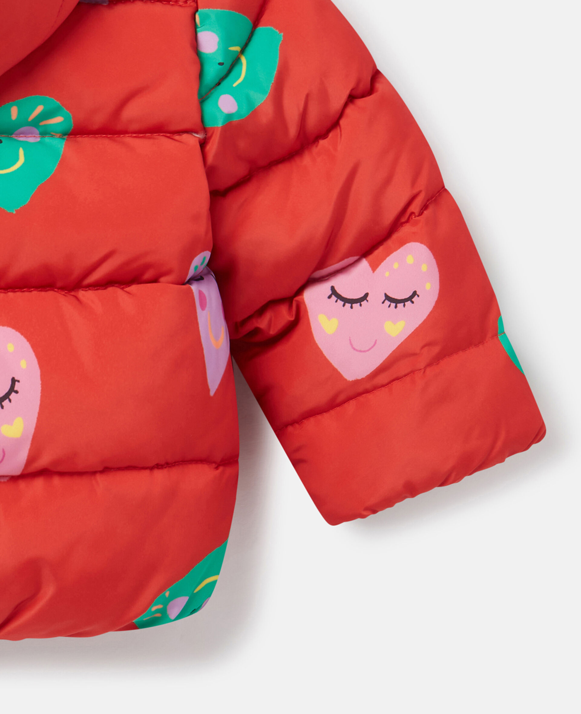 Smiling Heart Print Puffer Coat-Multicolour-large image number 3