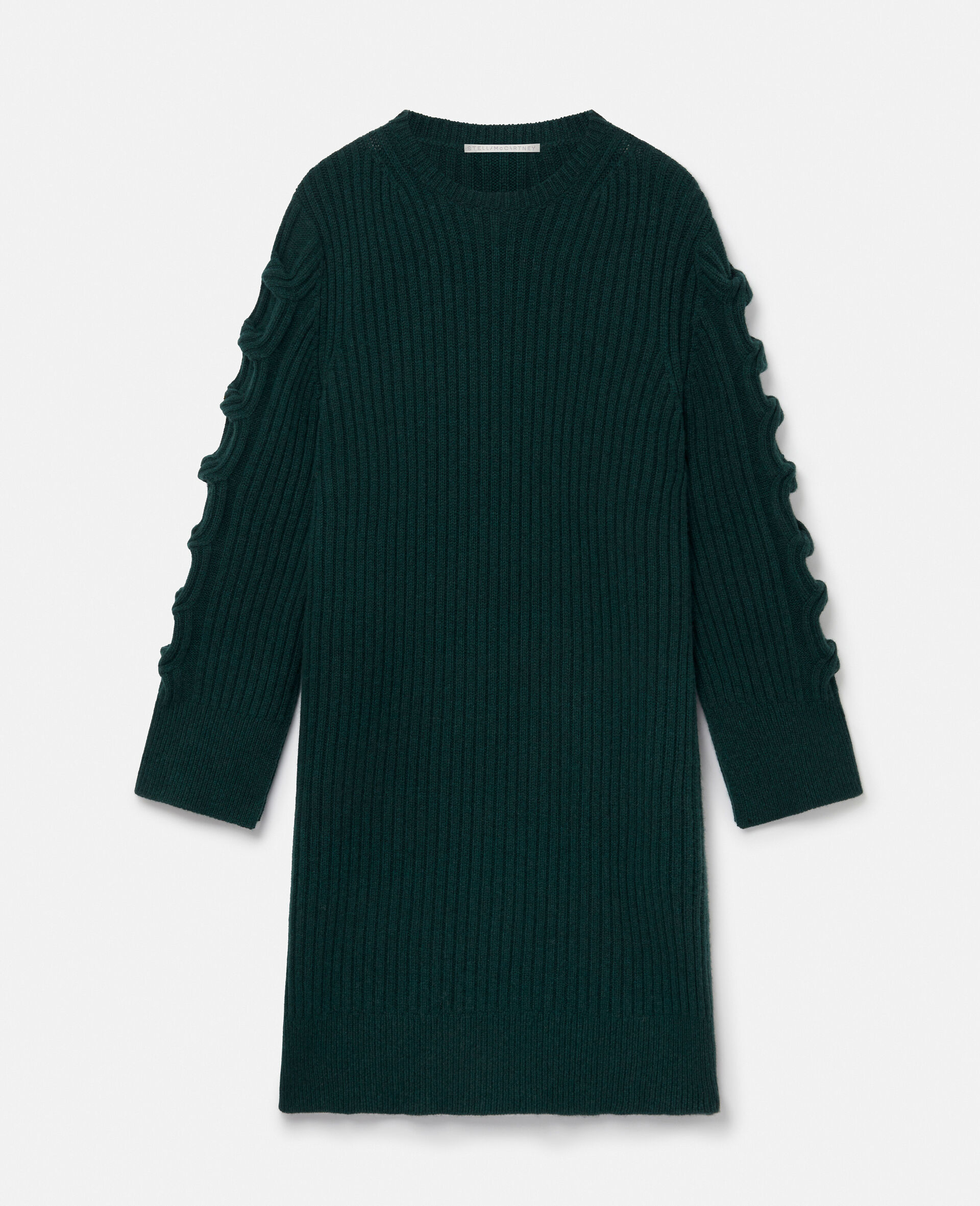 Regenerated Cashmere Chain Cable Knit Jumper Dress-Green-large image number 0