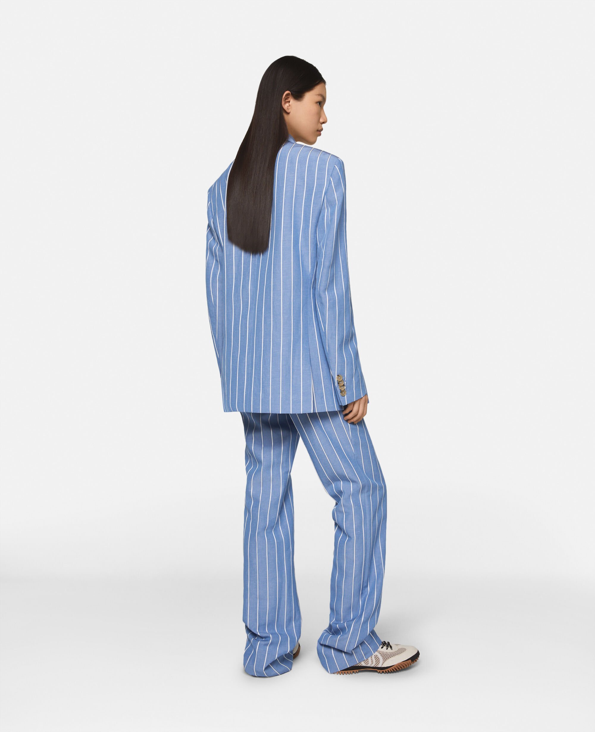 Women Blue with white pinstripe Striped Single-Breasted