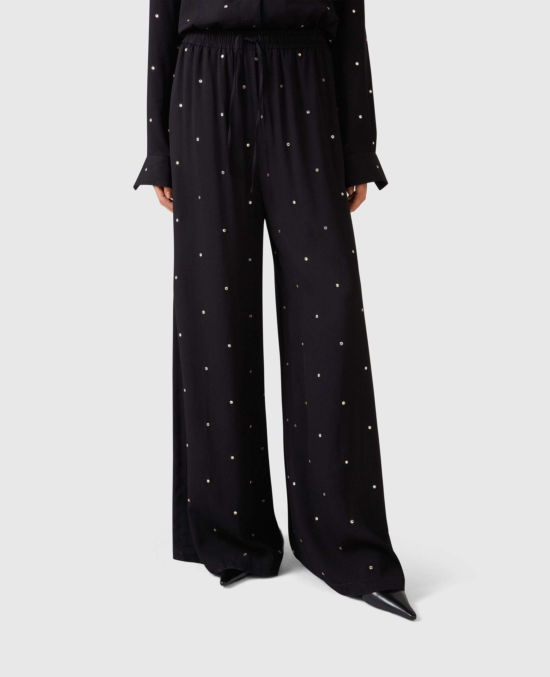 Lead-Free Crystal High-Rise Wide-Leg Trousers-Black-large image number 5