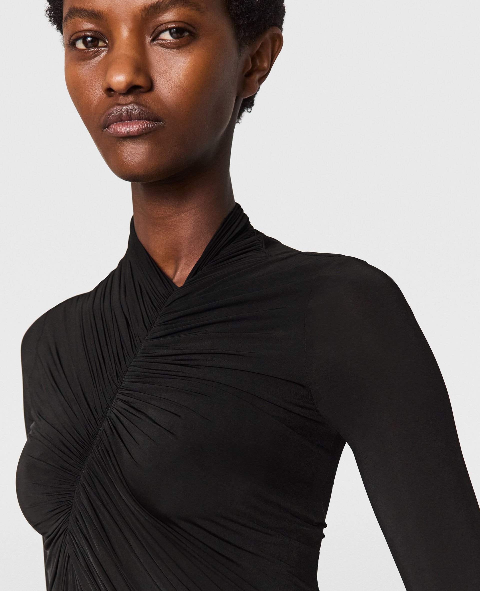 크레이프 저지 드레이프 바디수트-黑色-large image number 2