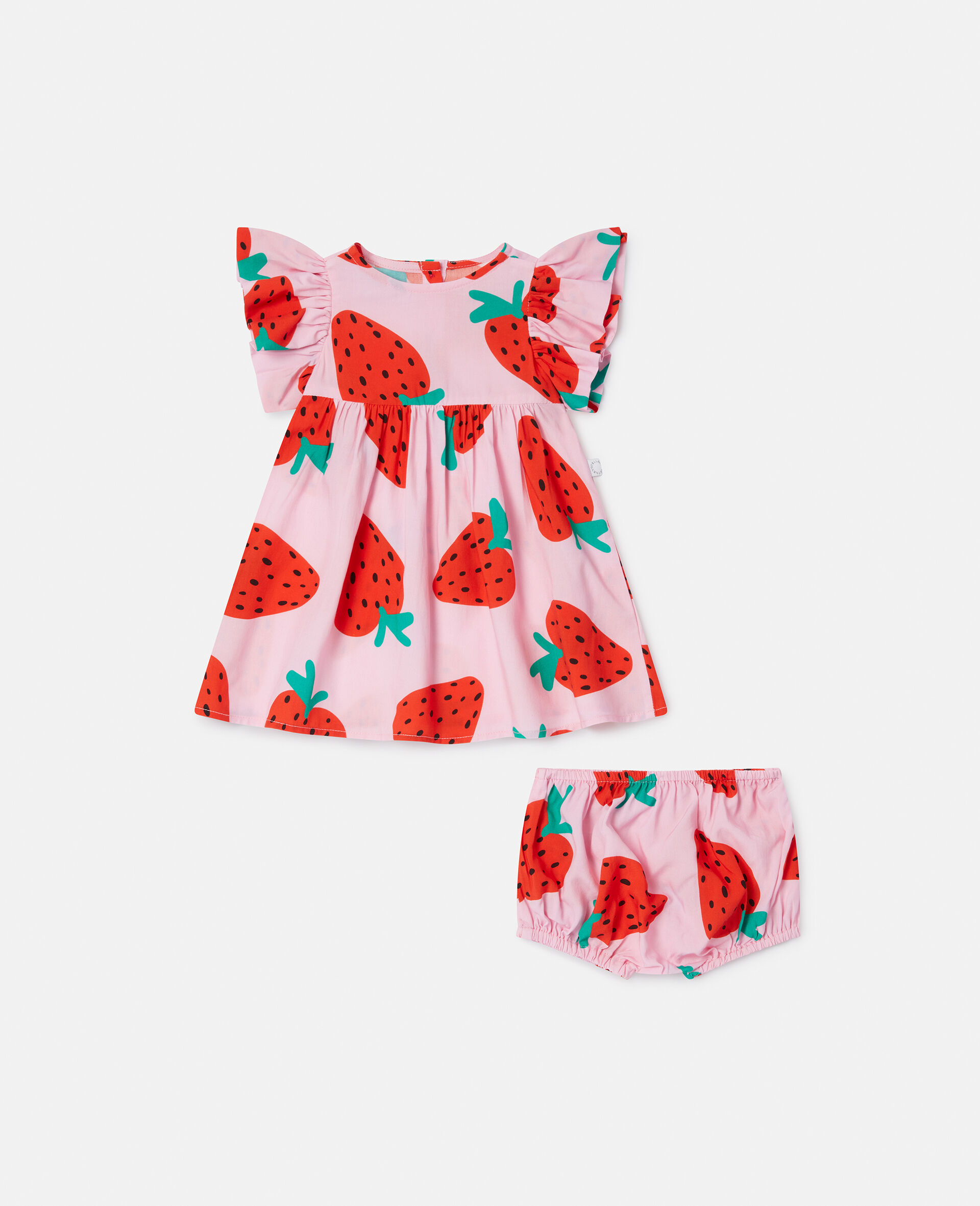 Strawberry Print Dress and Bloomers Set-Pink-large image number 0