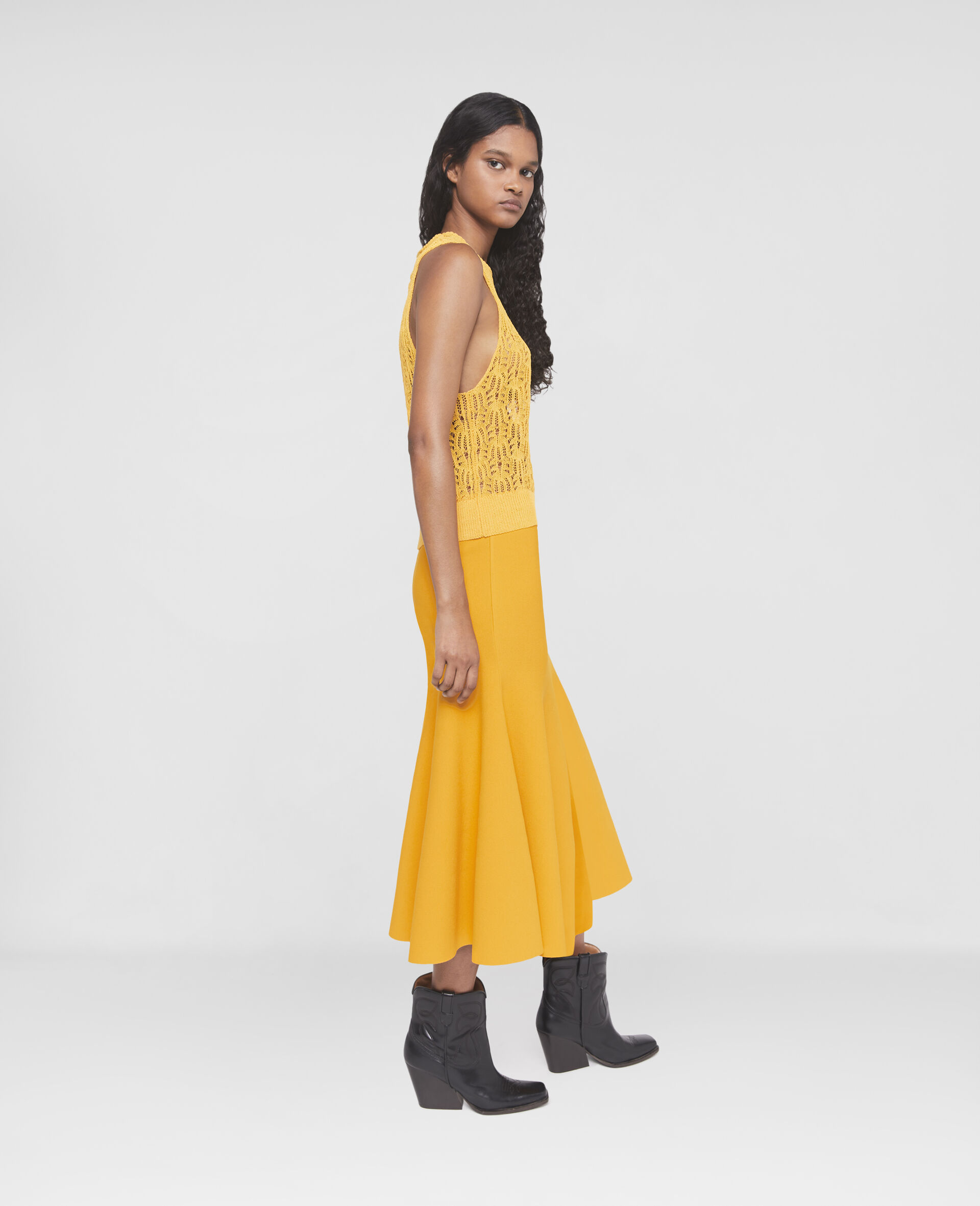 Compact Knit Midi Skirt-Yellow-large image number 2